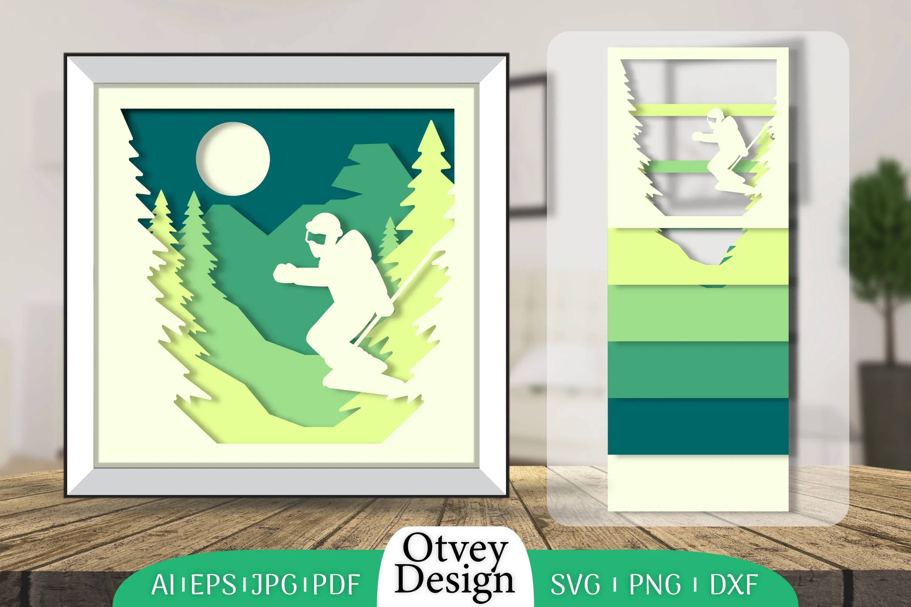Ski 3D Shadowbox Layered SVG Bundle