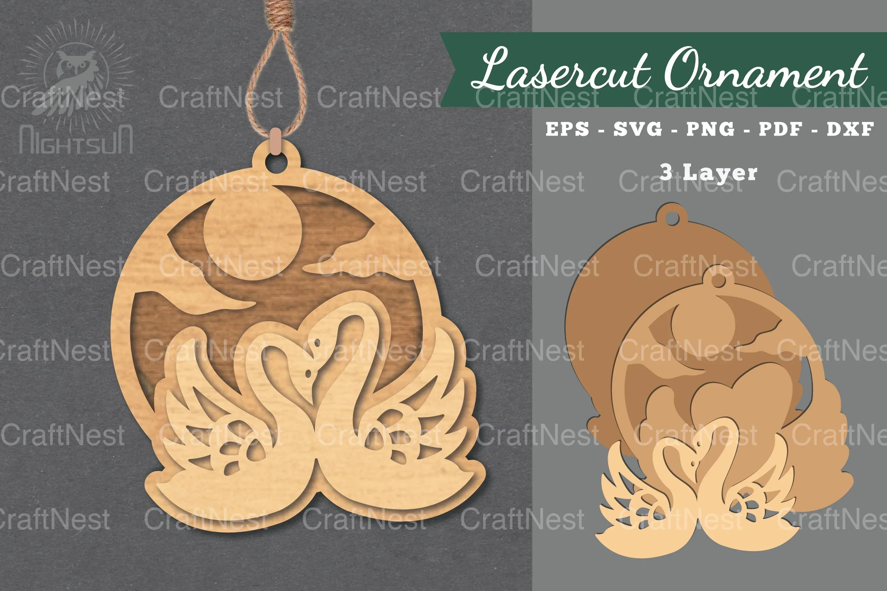 1834 Couple Swan Laser Cut Ornament Clipart Bundle