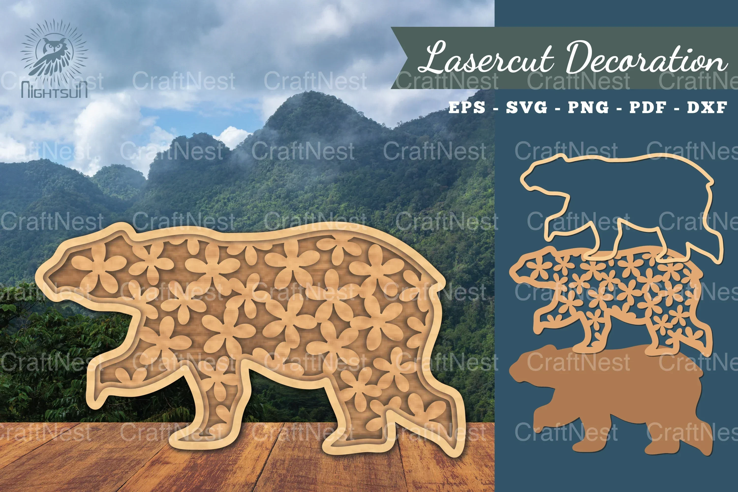 3D Bear Flowers Laser Cut Clipart Bundle