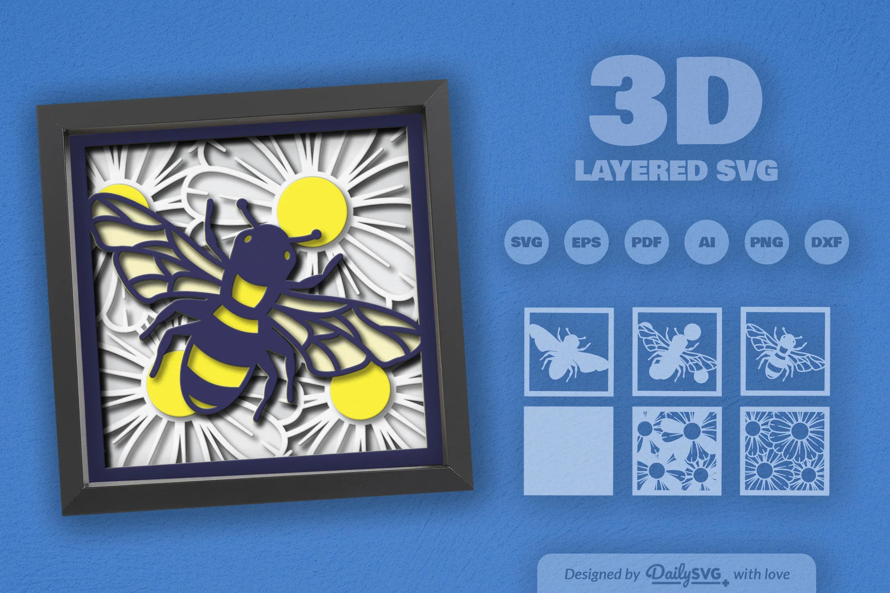 3D Bee and Flower Garden Papercut SVG Bundle - Image 2