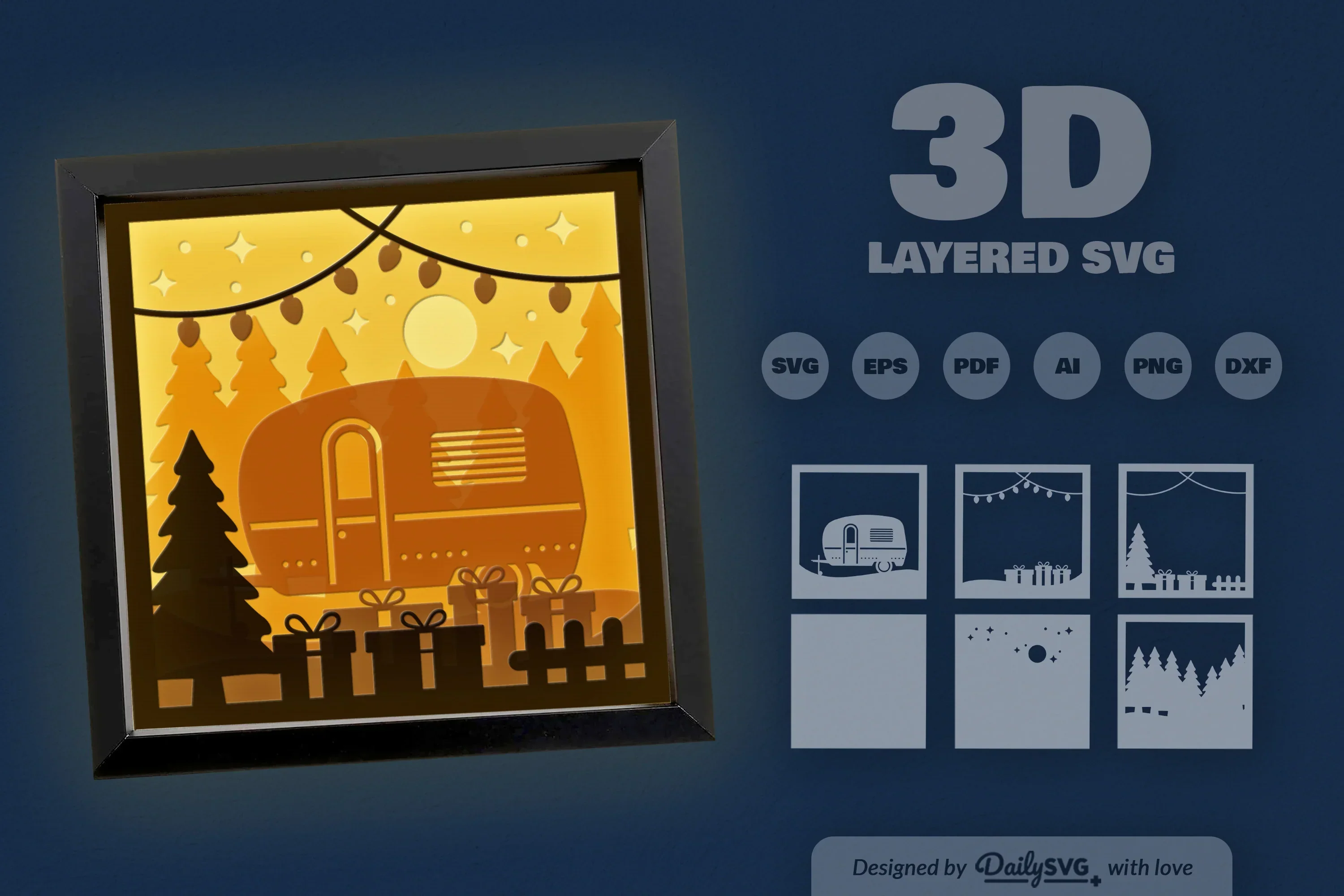 3D Christmas Camper Papercut SVG Bundle - Image 3
