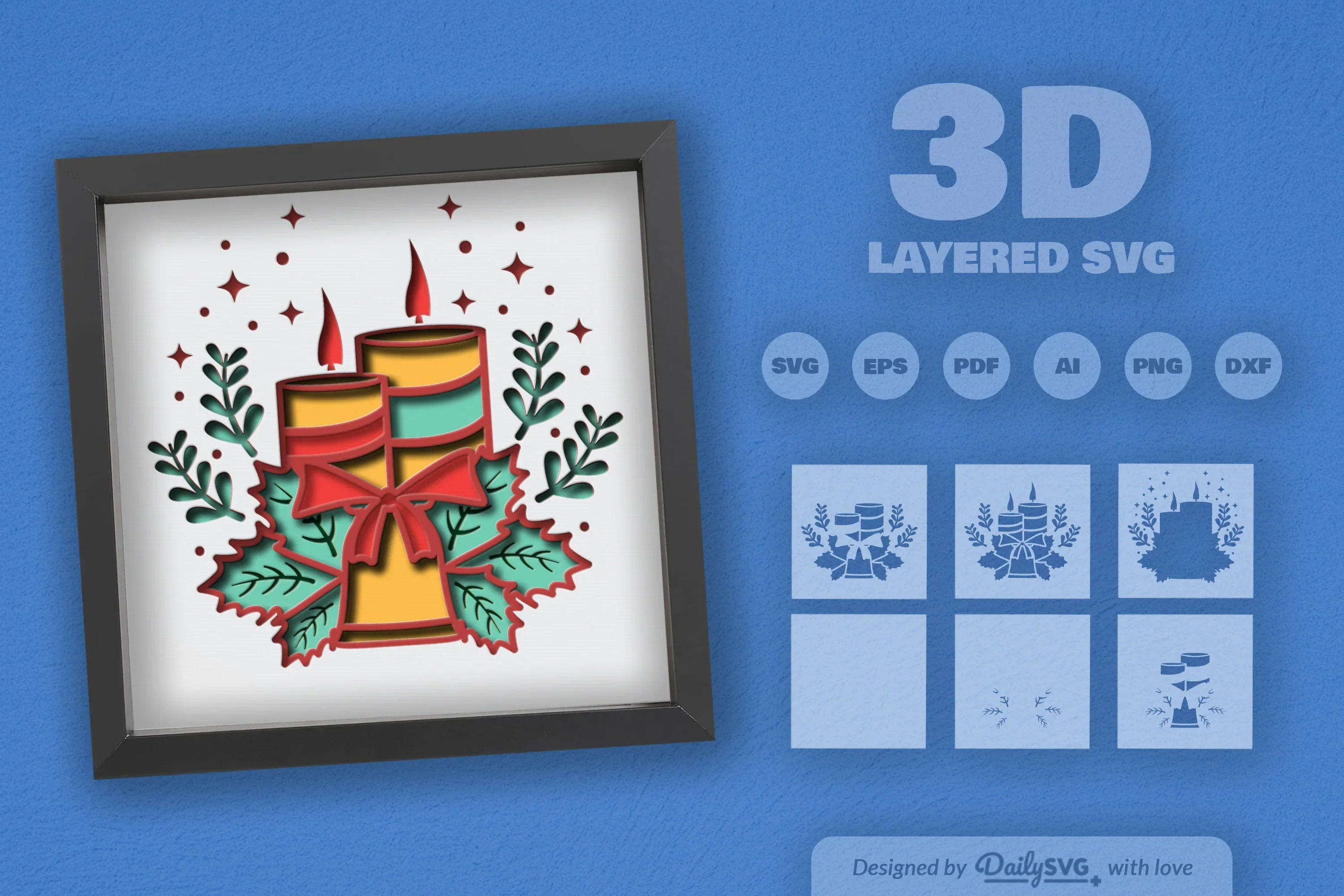 3D Christmas Candle Papercut SVG Bundle - Image 2