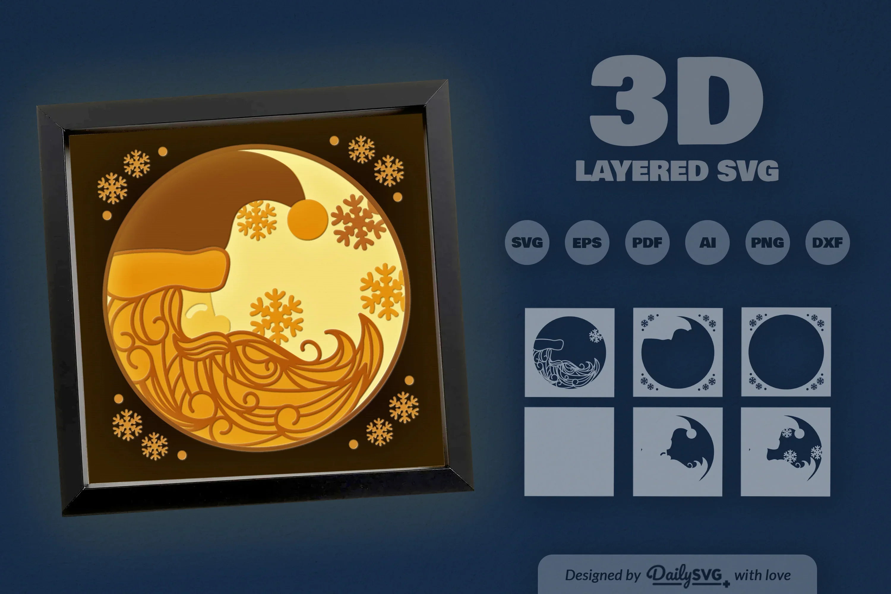 3D Christmas Moon Santa Papercut SVG Bundle - Image 3