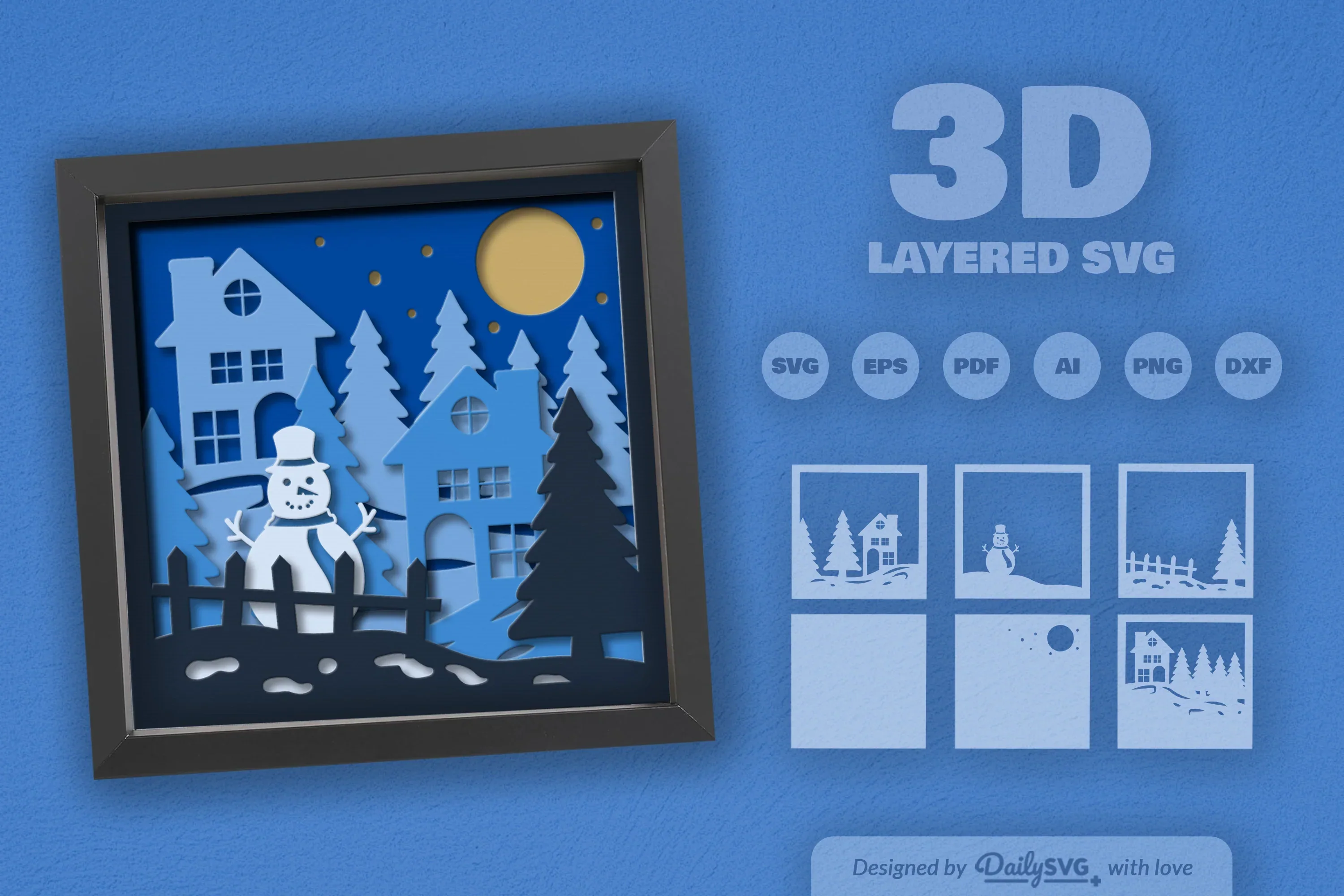 3D Christmas Night Scene Papercut SVG Bundle - Image 2