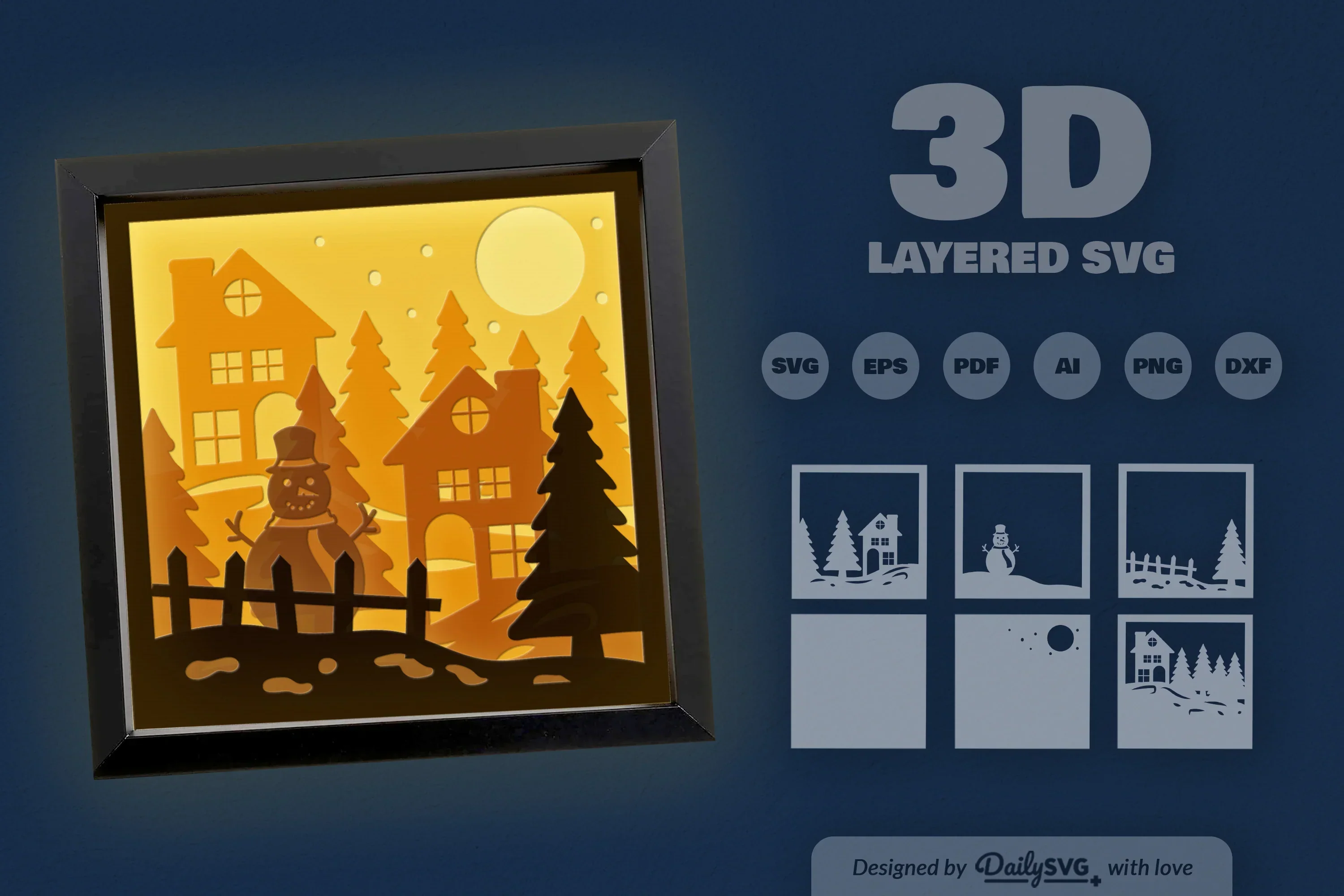 3D Christmas Night Scene Papercut SVG Bundle - Image 3