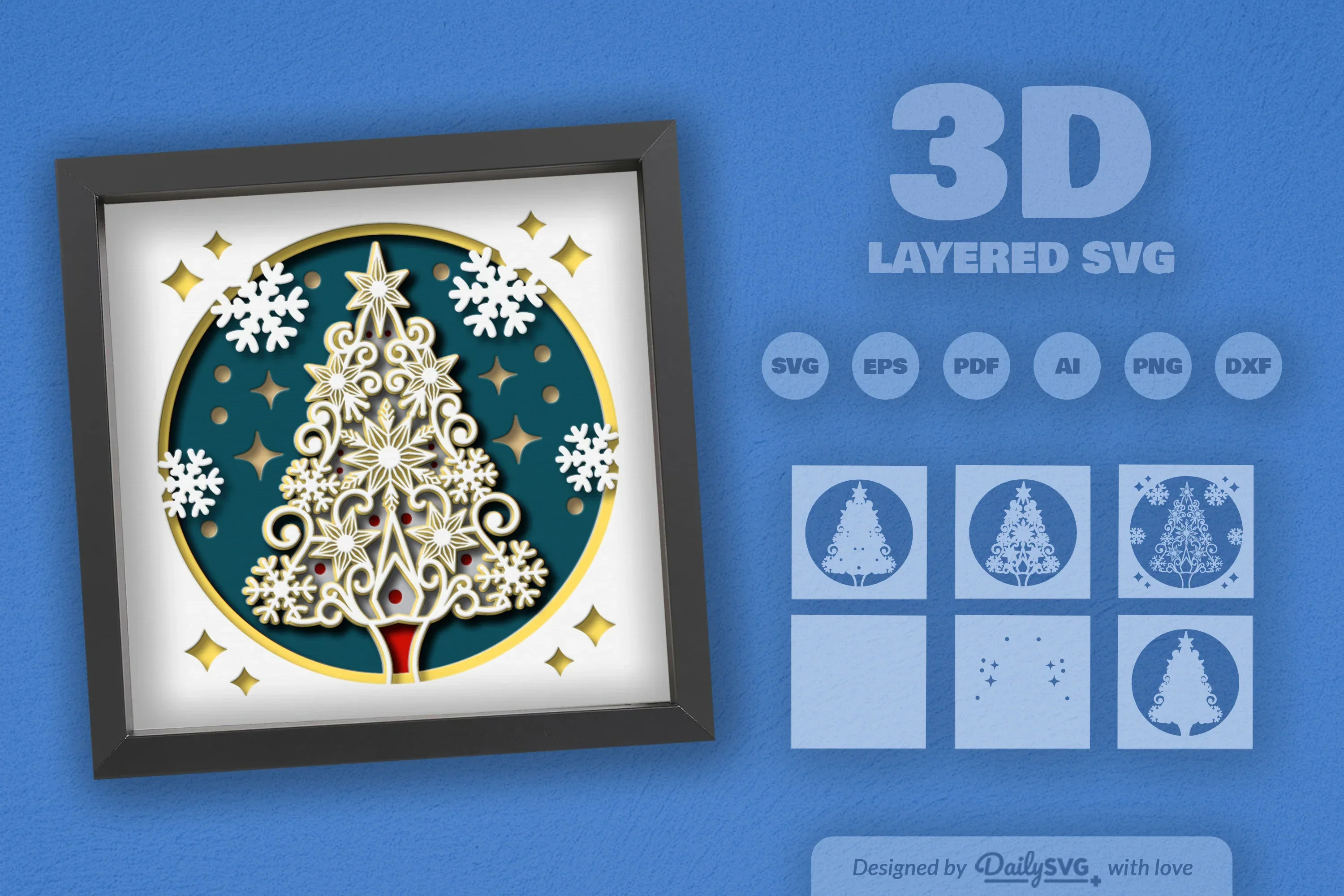3D Christmas Snowflake Tree Papercut SVG Bundle - Image 2