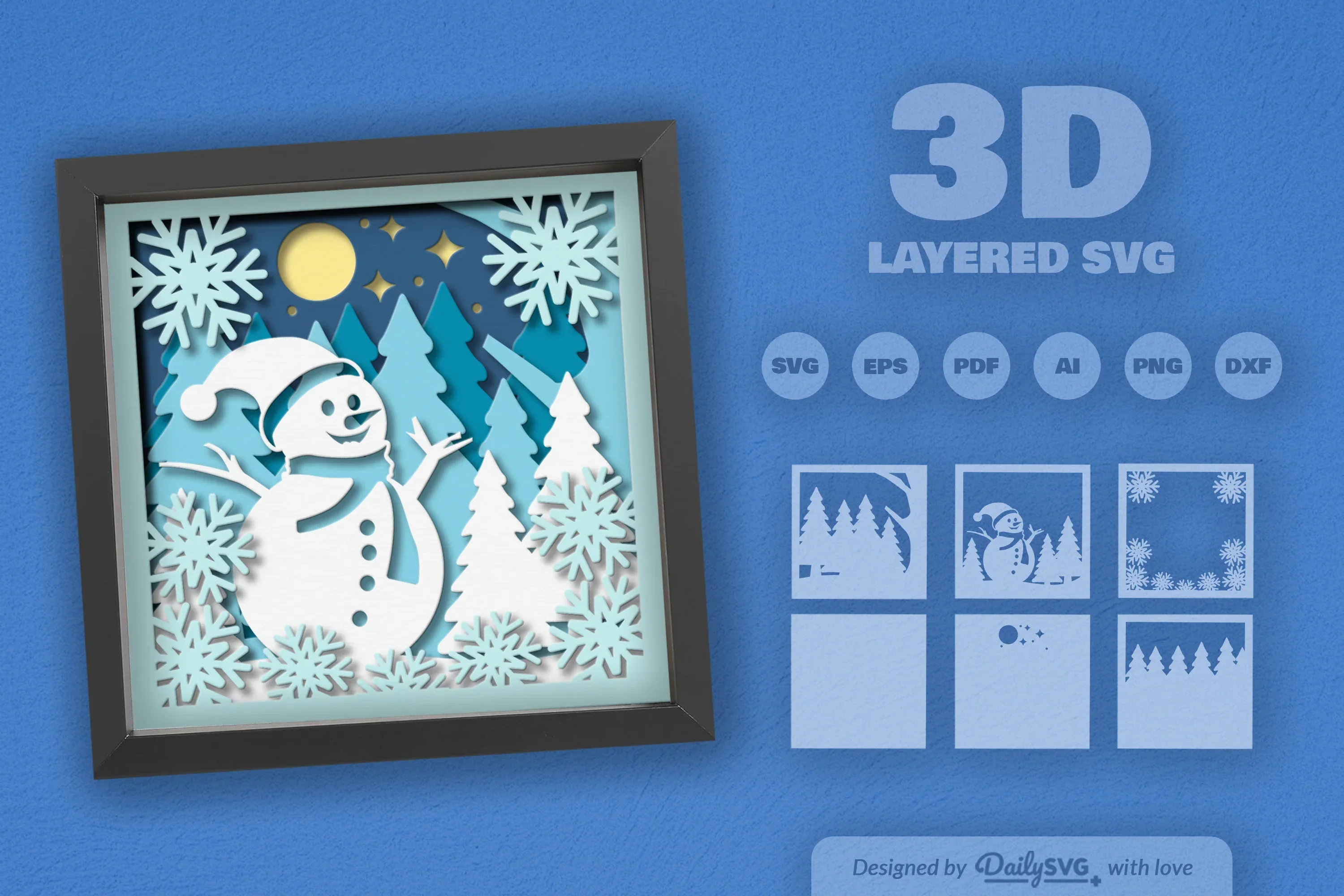 3D Christmas Snowman Papercut SVG Bundle - Image 2