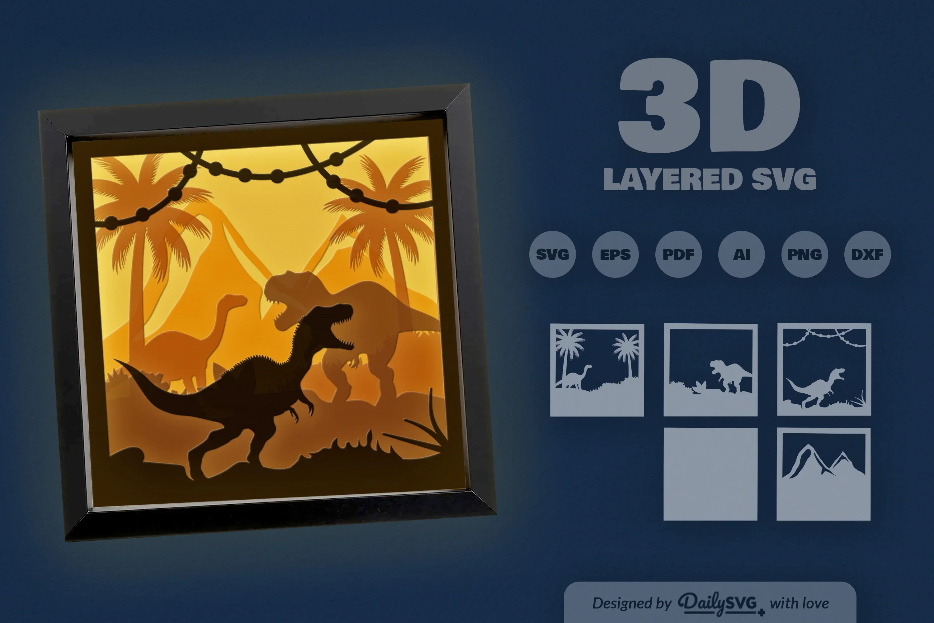 3D Dinosaur Jungle Papercut SVG Bundle - Image 3