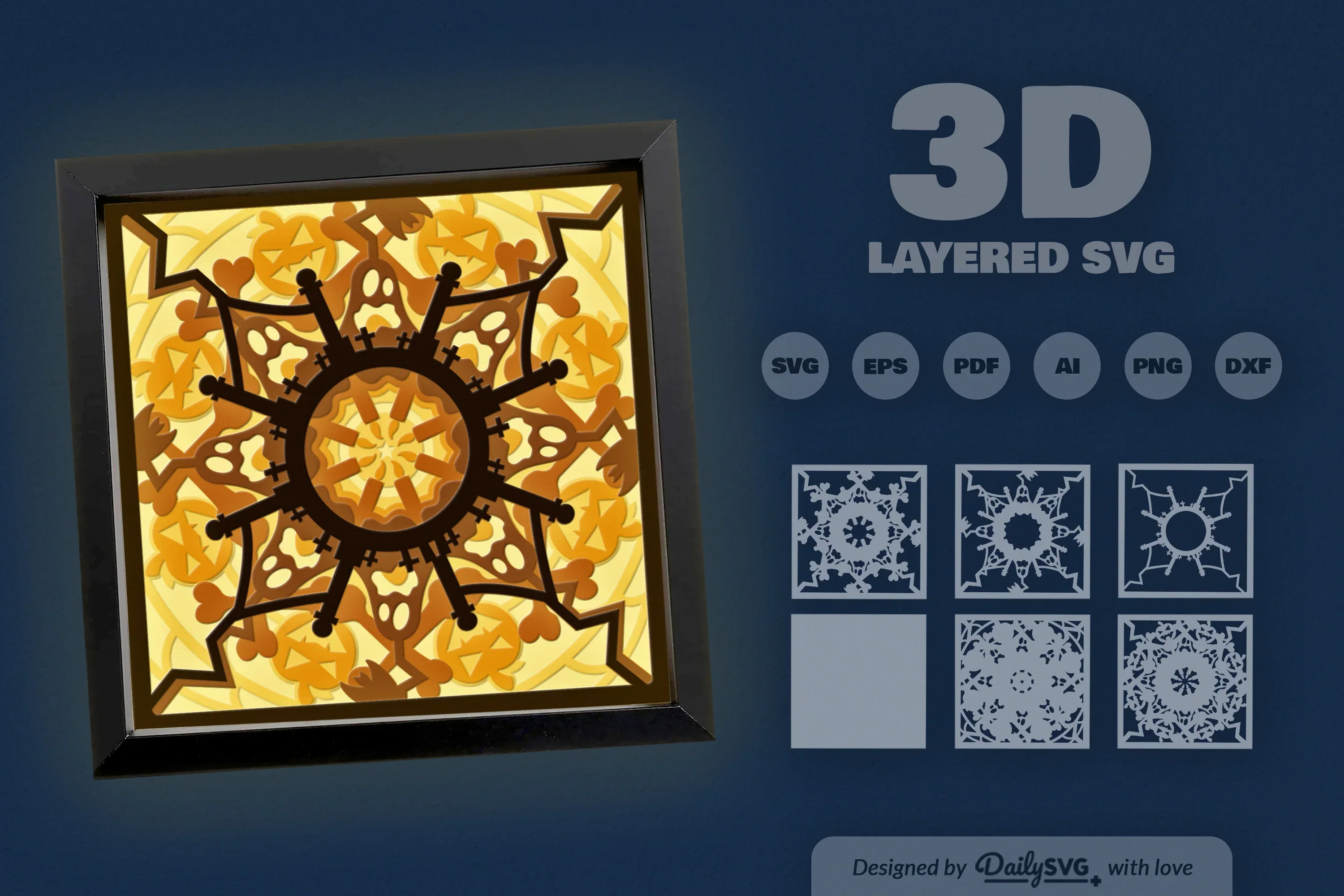 3D Halloween Boo Mandala Papercut SVG Bundle - Image 3