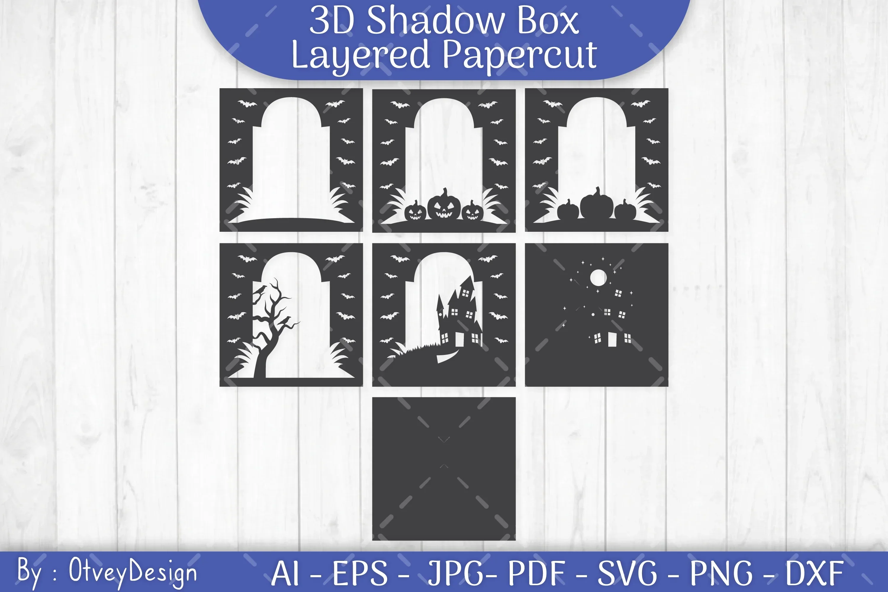 3D Halloween Grave Shadow Box Scene SVG Bundle - Image 2