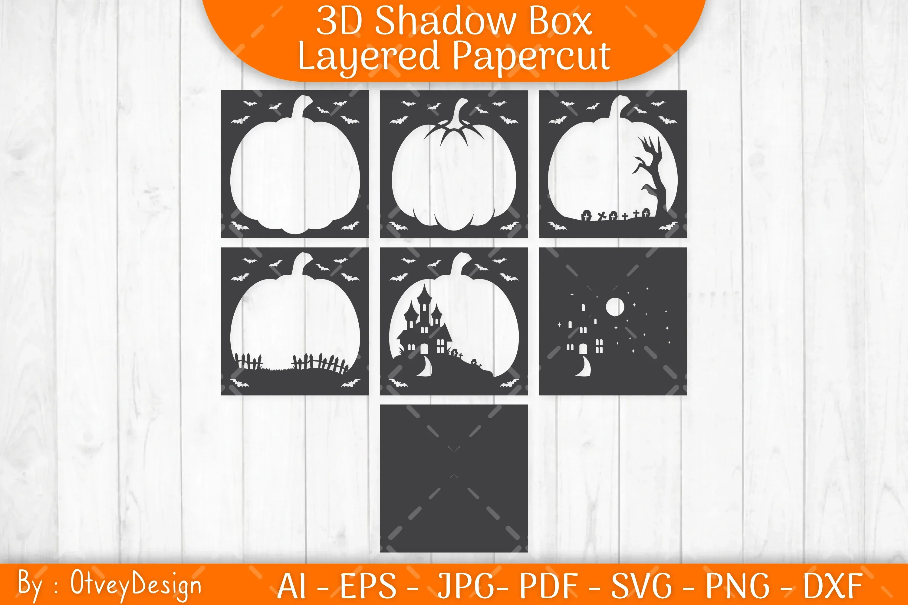 3D Halloween Pumpkin Shadow Box Scene SVG Bundle - Image 2