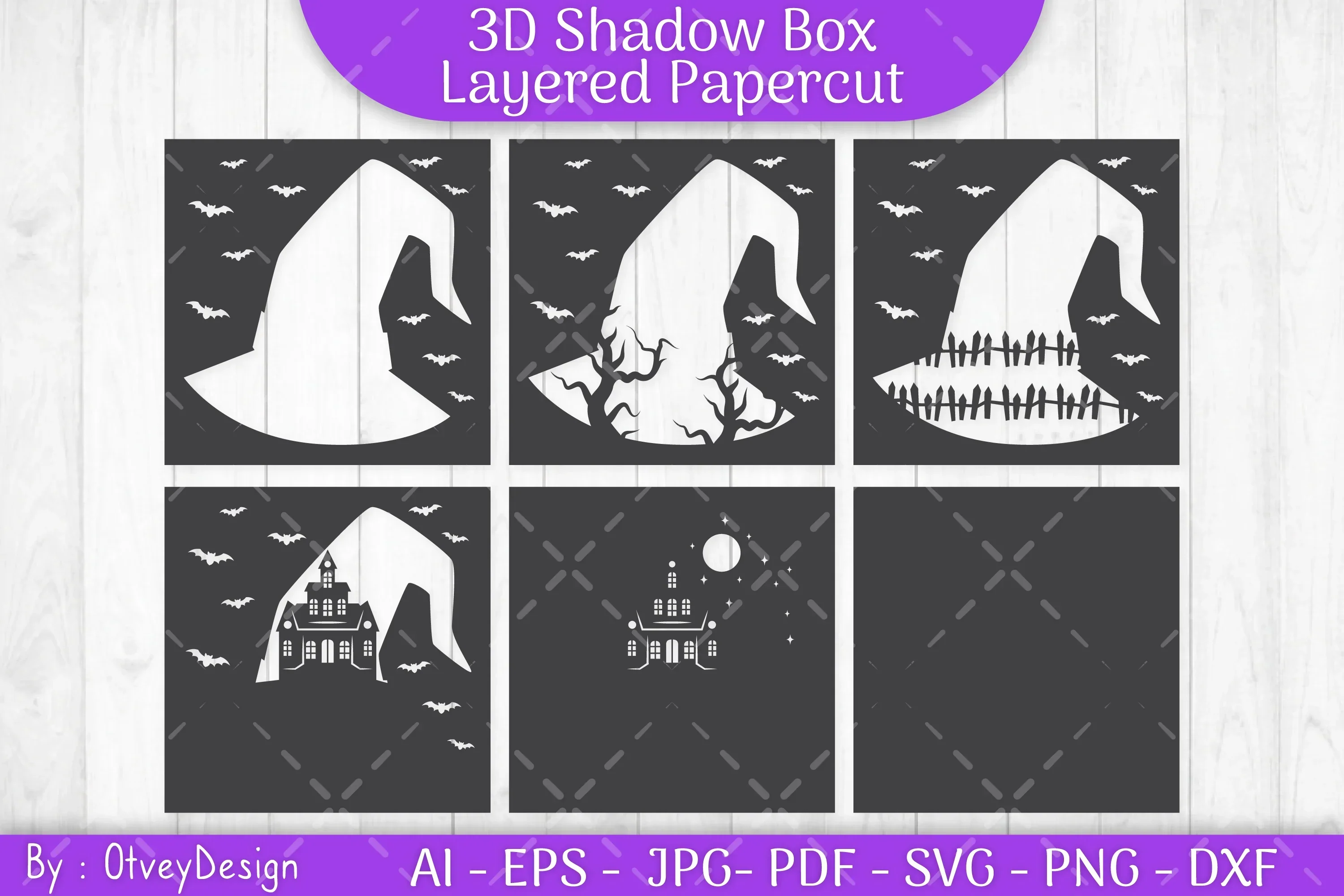 3D Halloween Scene Inside Hat Shadow Box SVG Bundle - Image 2