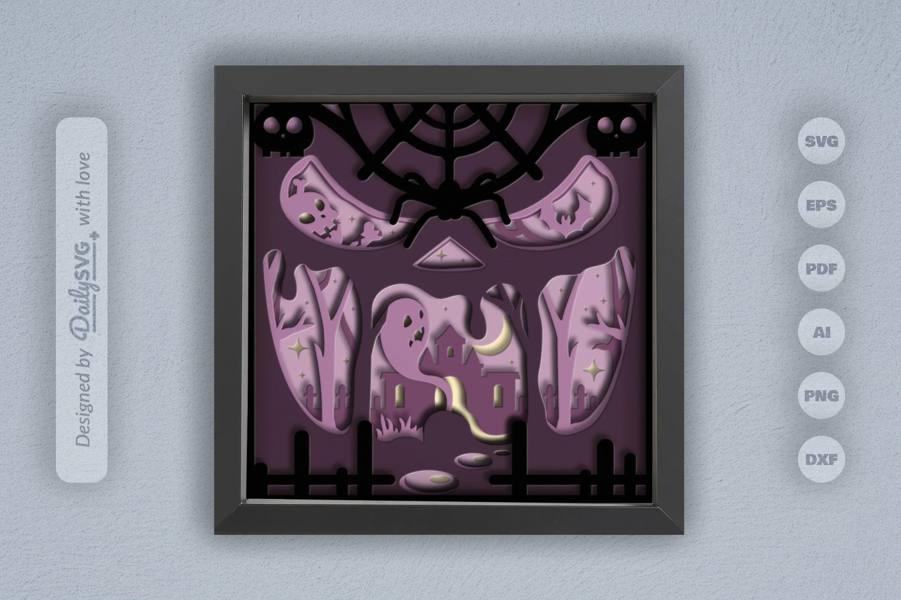 3D Halloween Scene Inside Scary Face Papercut SVG Bundle