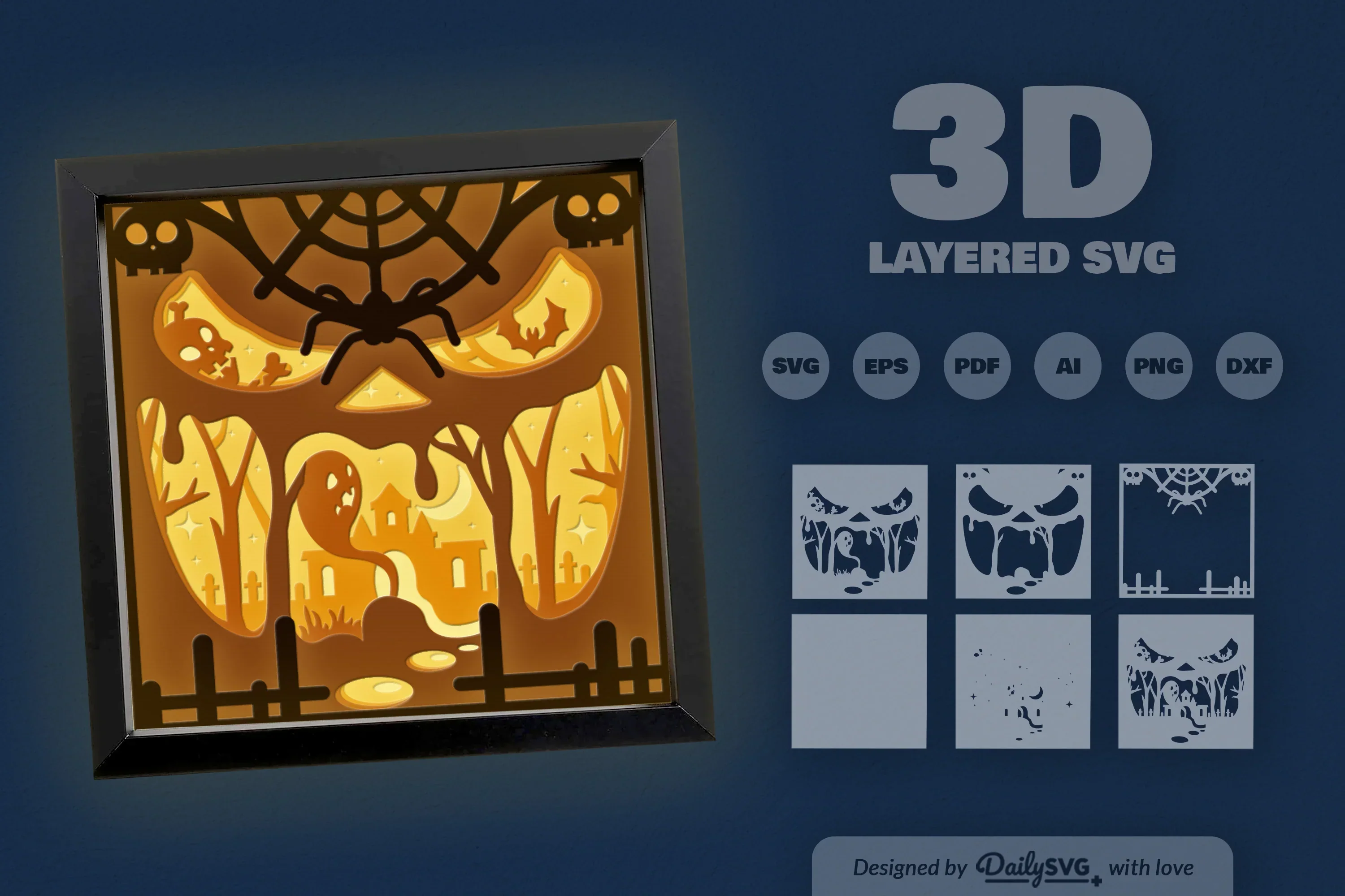 3D Halloween Scene Inside Scary Face Papercut SVG Bundle - Image 3