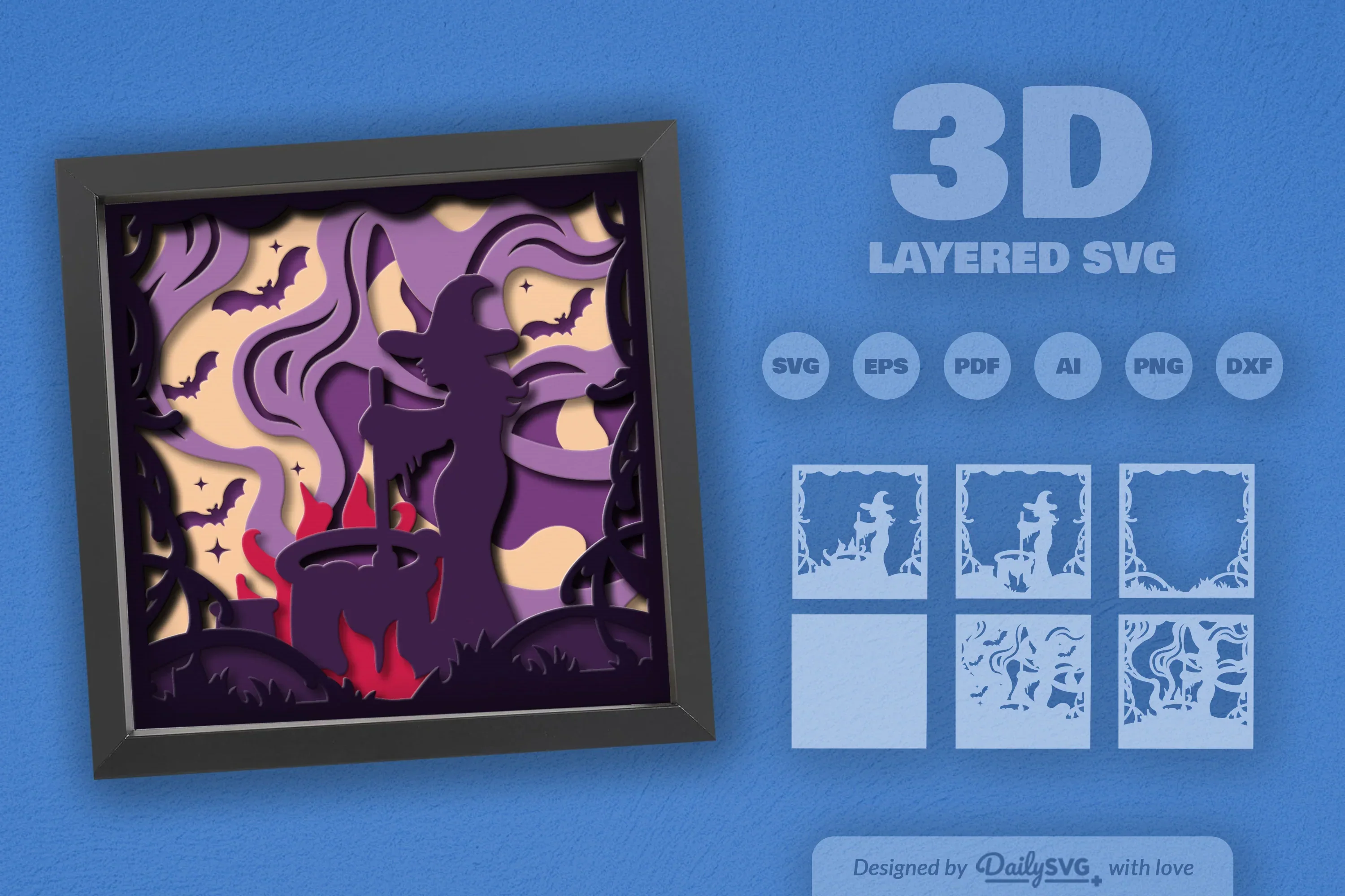 3D Halloween Witch Papercut SVG Bundle for Spooky Nights - Image 2