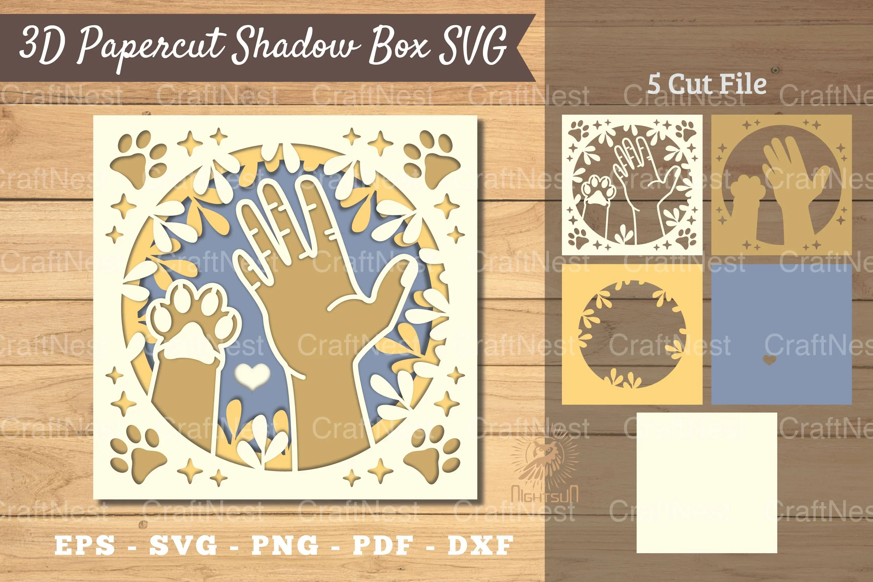 3D Hand Paw Papercut Shadow Box Clipart Bundle