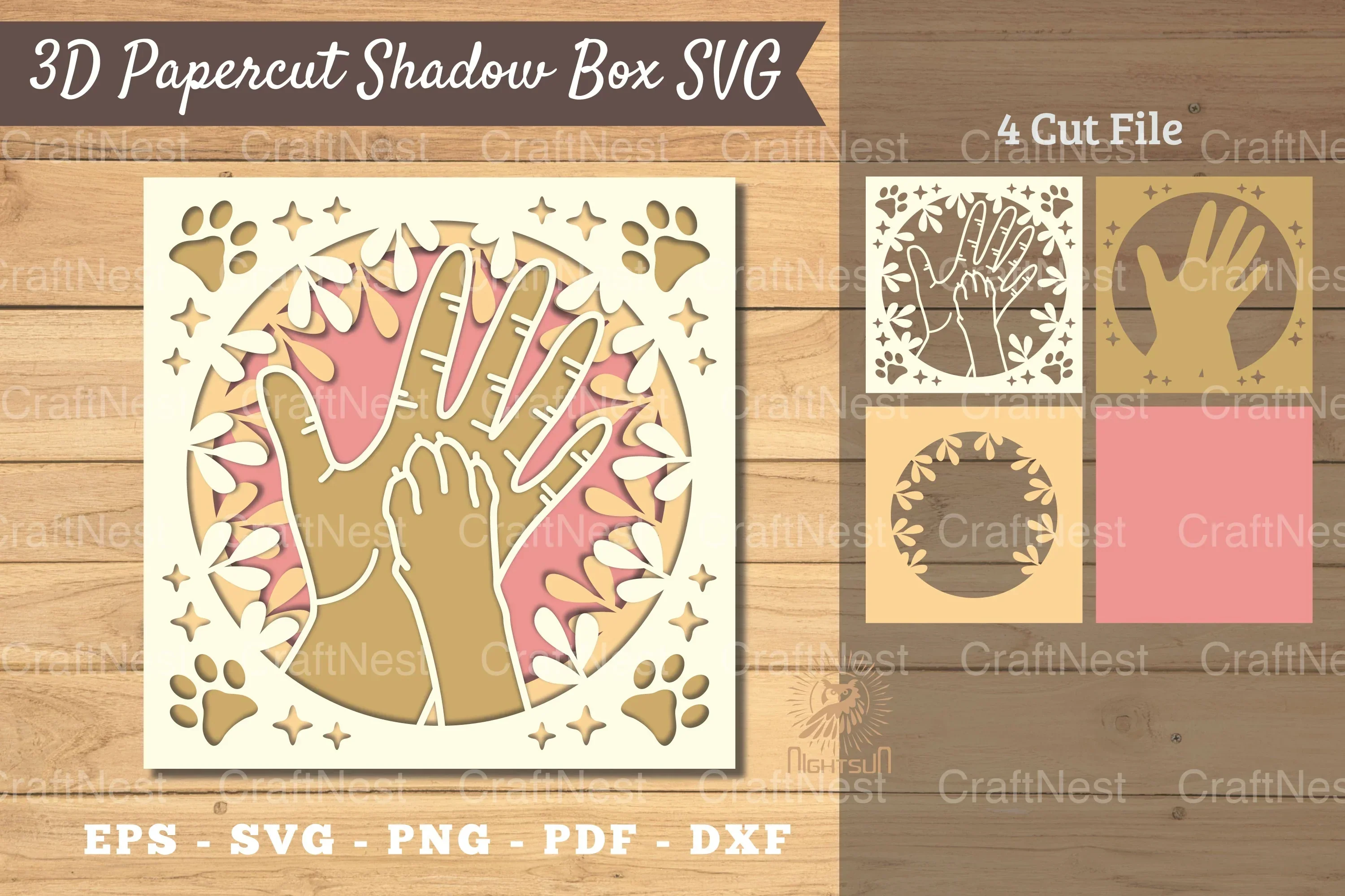 3D Hand Paw Papercut Shadow Box Clipart Bundle