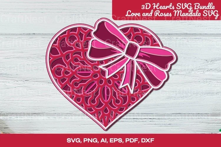 3D Hearts Love and Roses Mandala Valentine Clipart Bundle