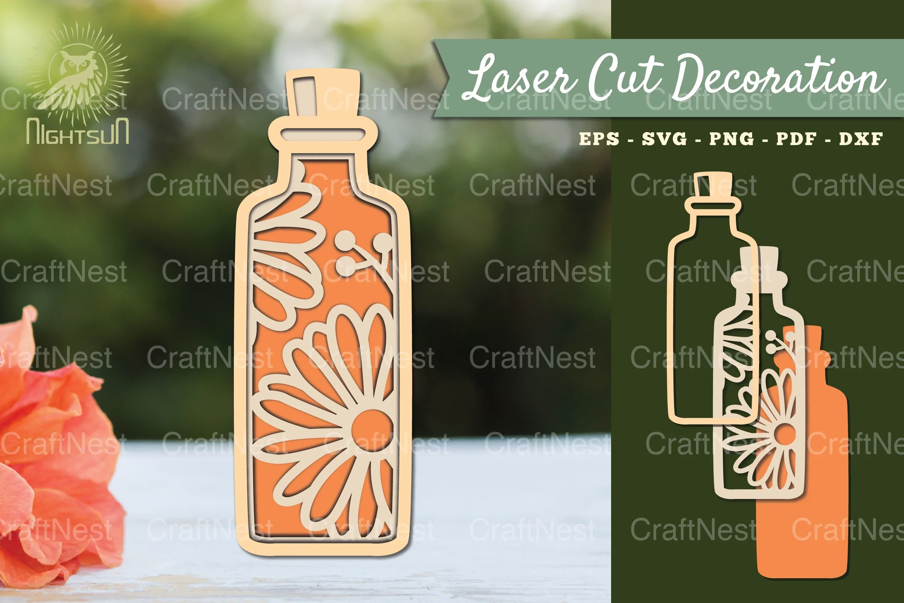 3D Lasercut Flowers in Bottle SVG Bundle