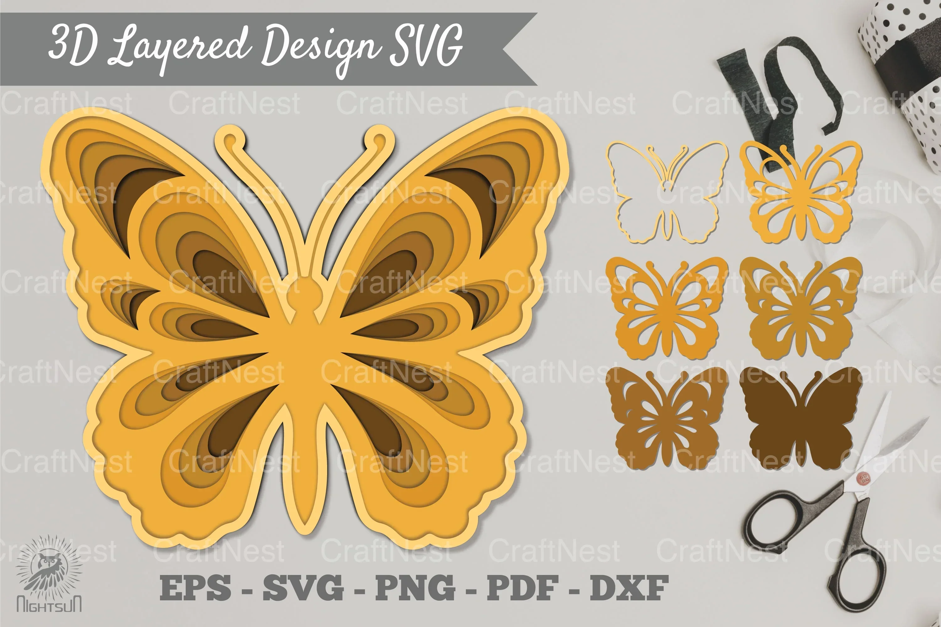 3D Layered Butterfly SVG Bundle