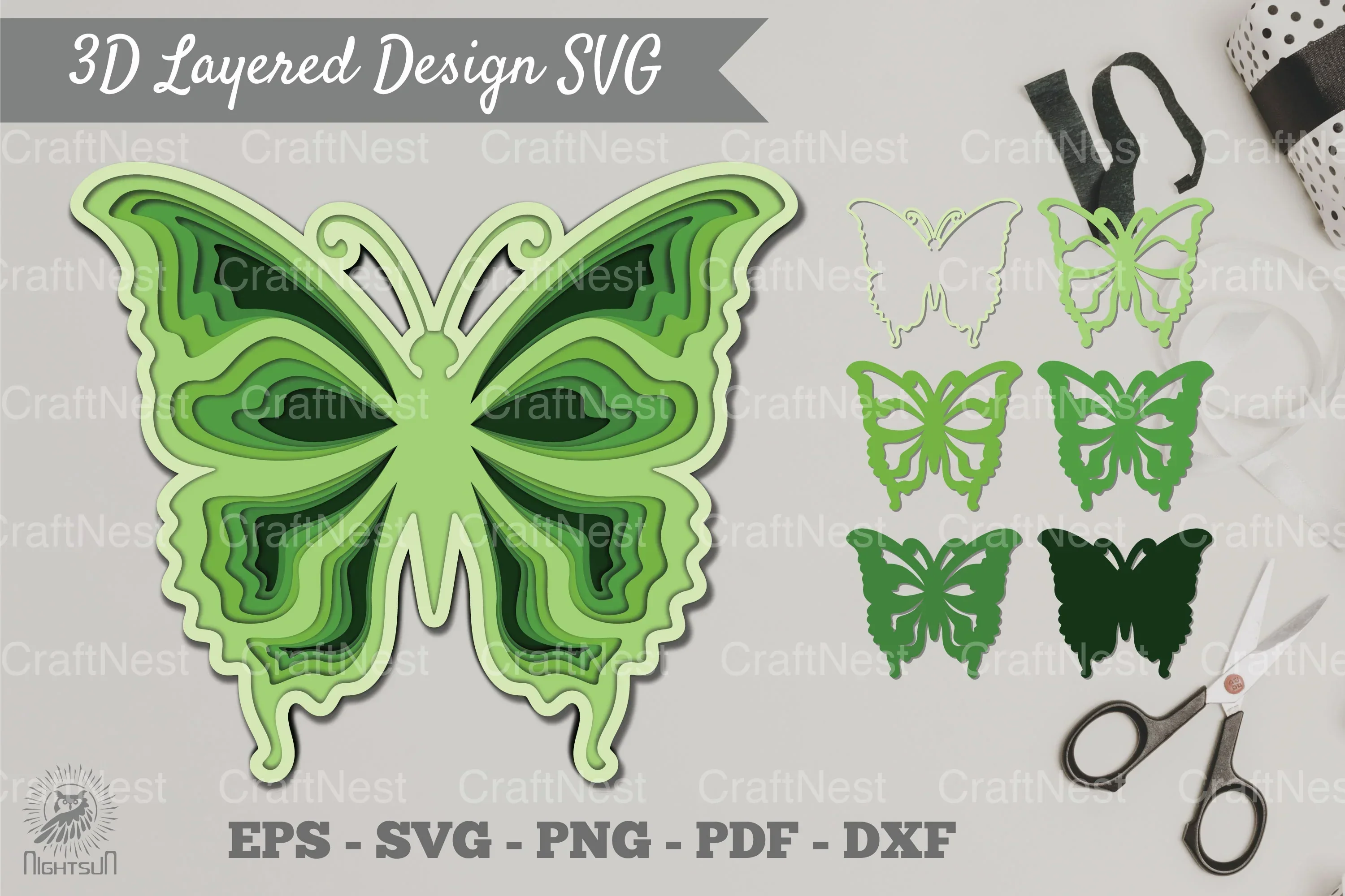 3D Layered Butterfly SVG Bundle