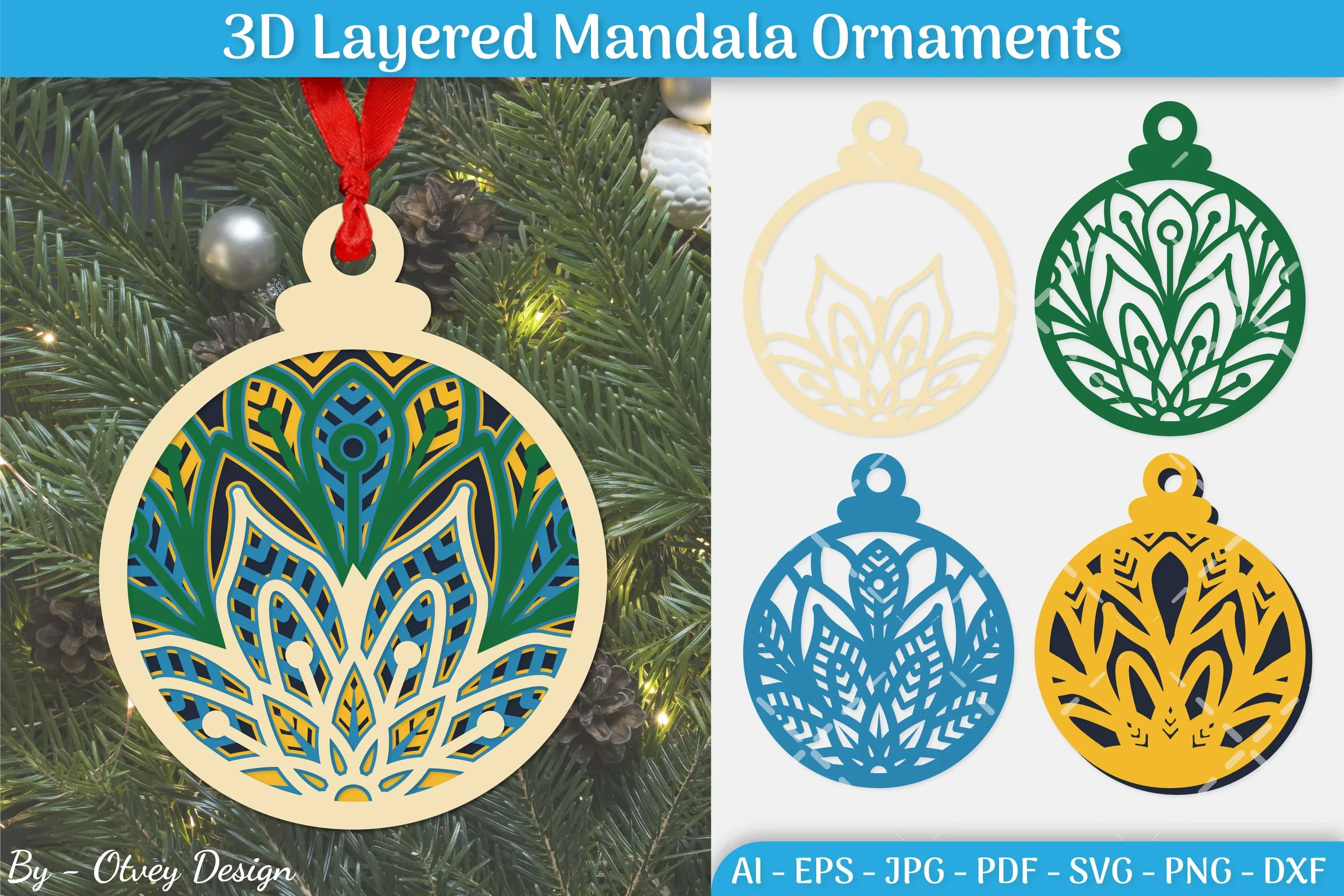 3D Layered Christmas Ornaments SVG Bundle