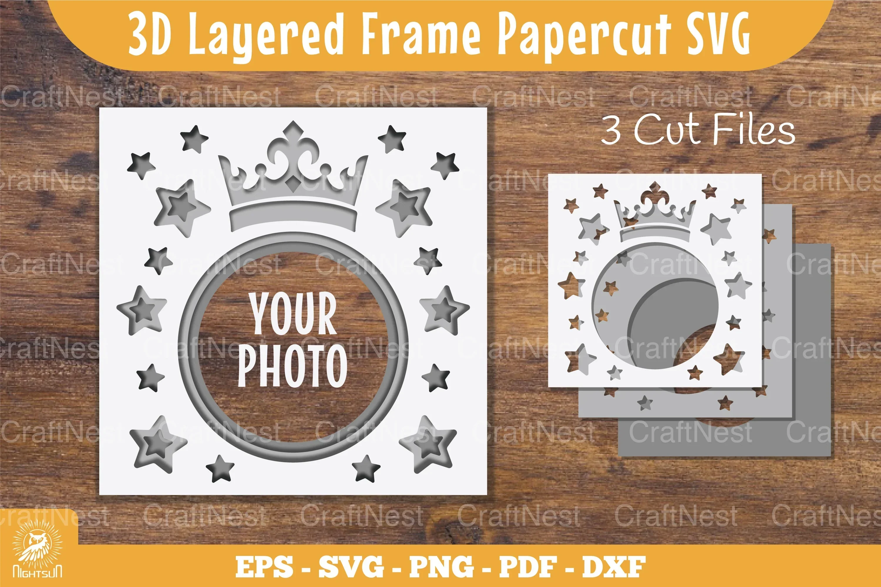 3D Layered Crown Papercut Clipart Bundle