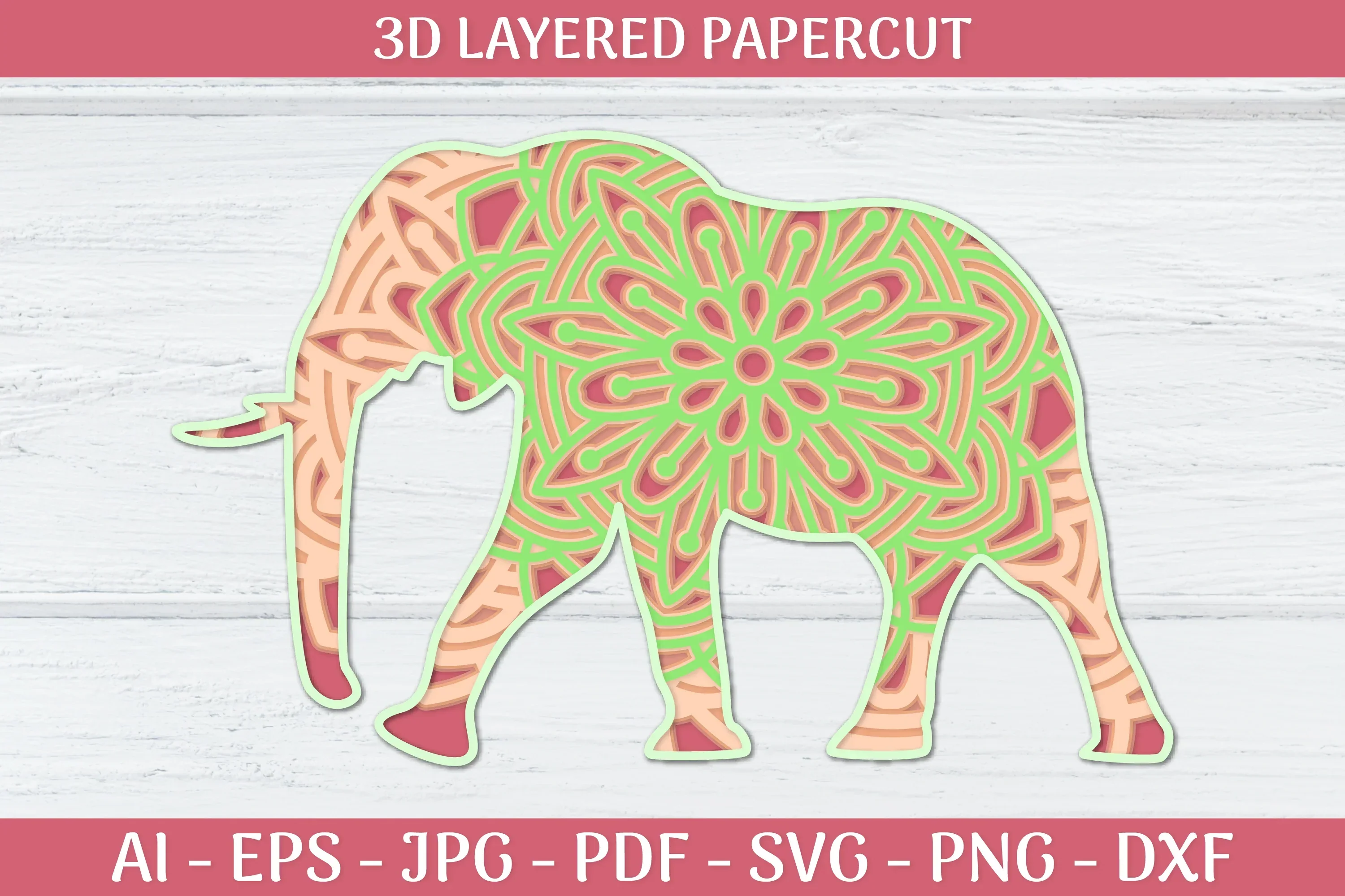 3D Layered Elephant Mandala SVG Bundle - Image 2