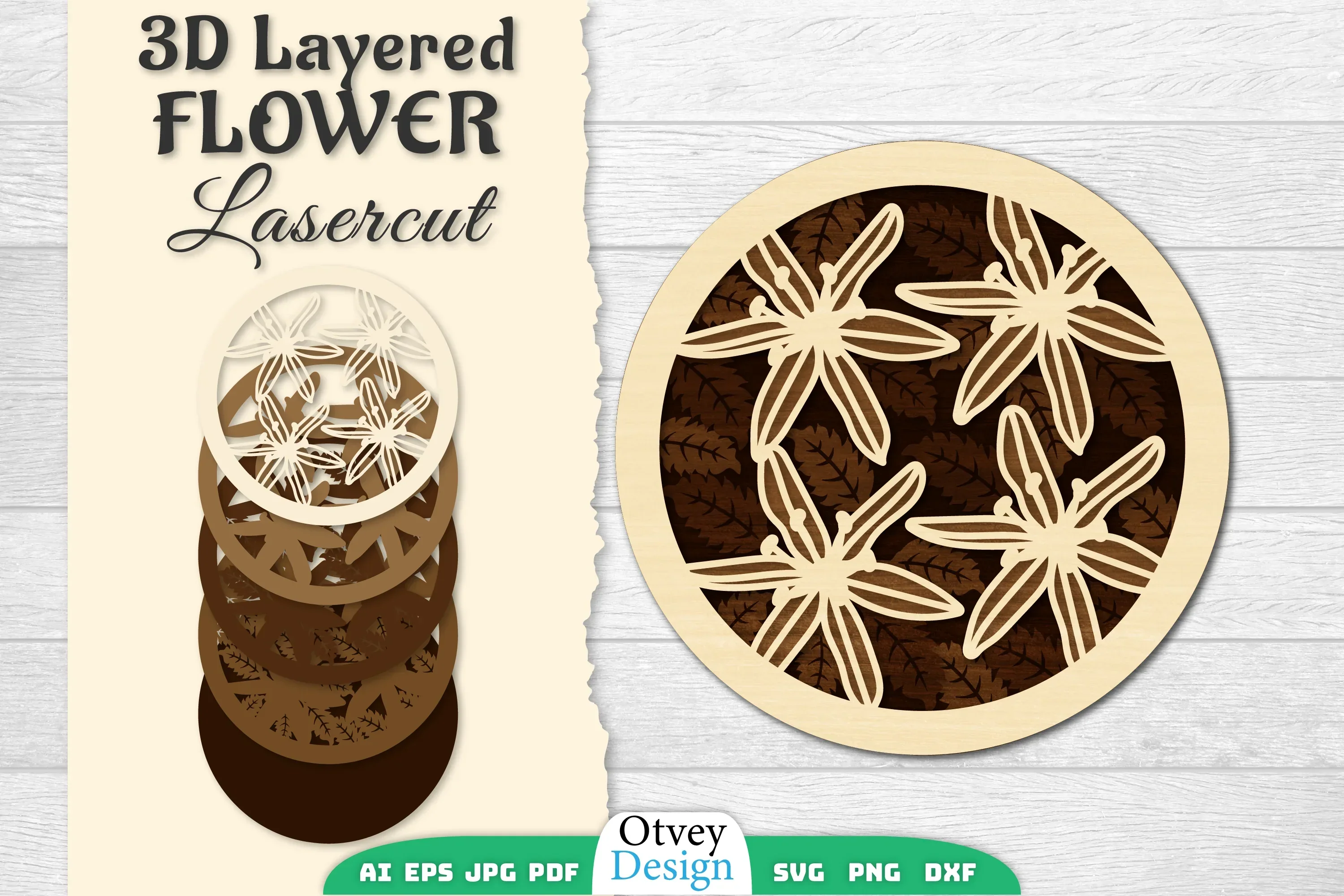 3D Layered Flower Lasercut SVG Bundle