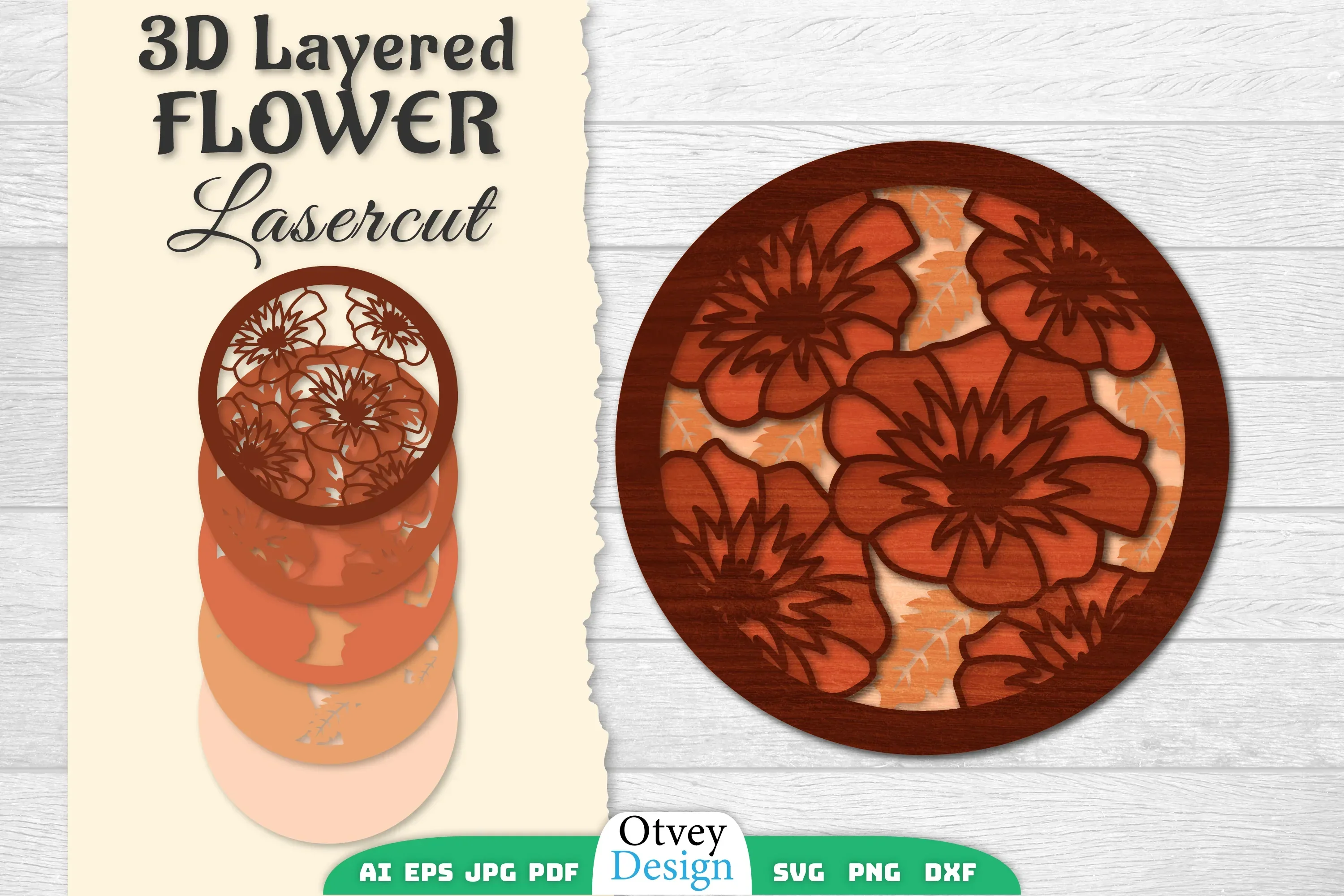 3D Layered Flower Lasercut SVG Bundle