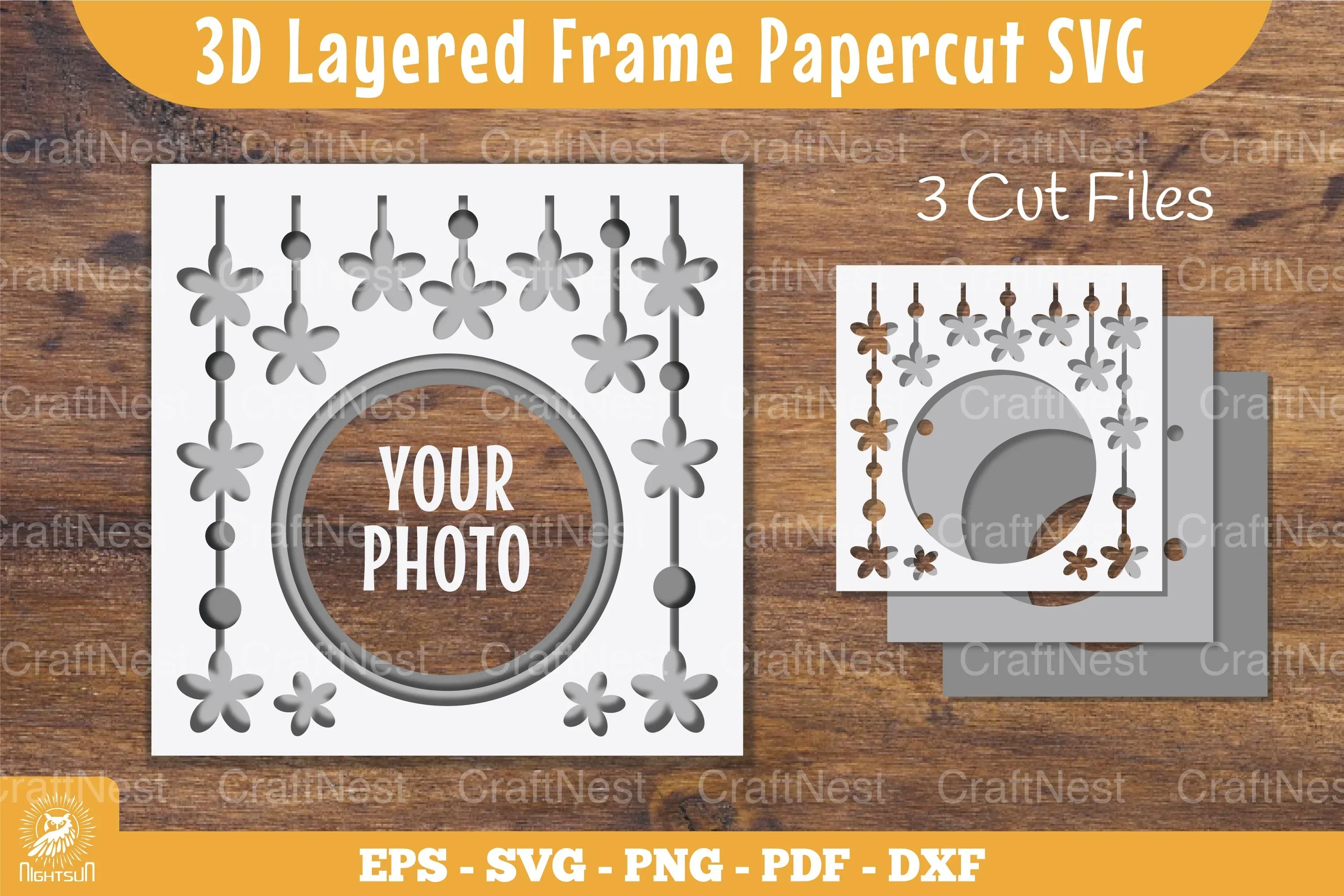 3D Layered Frame Flowers Papercut Clipart Bundle