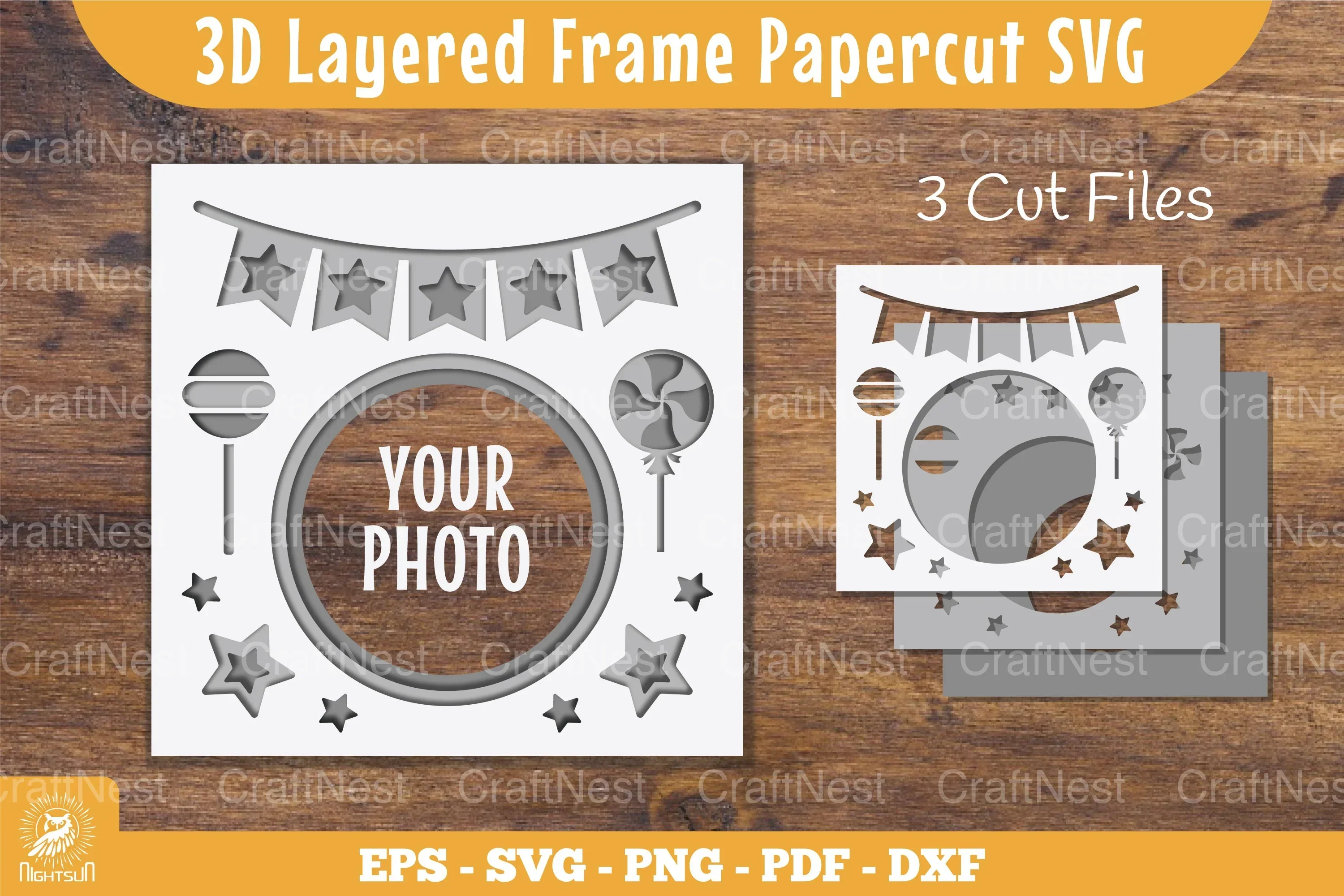 3D Layered Frame Party Papercut Clipart Bundle