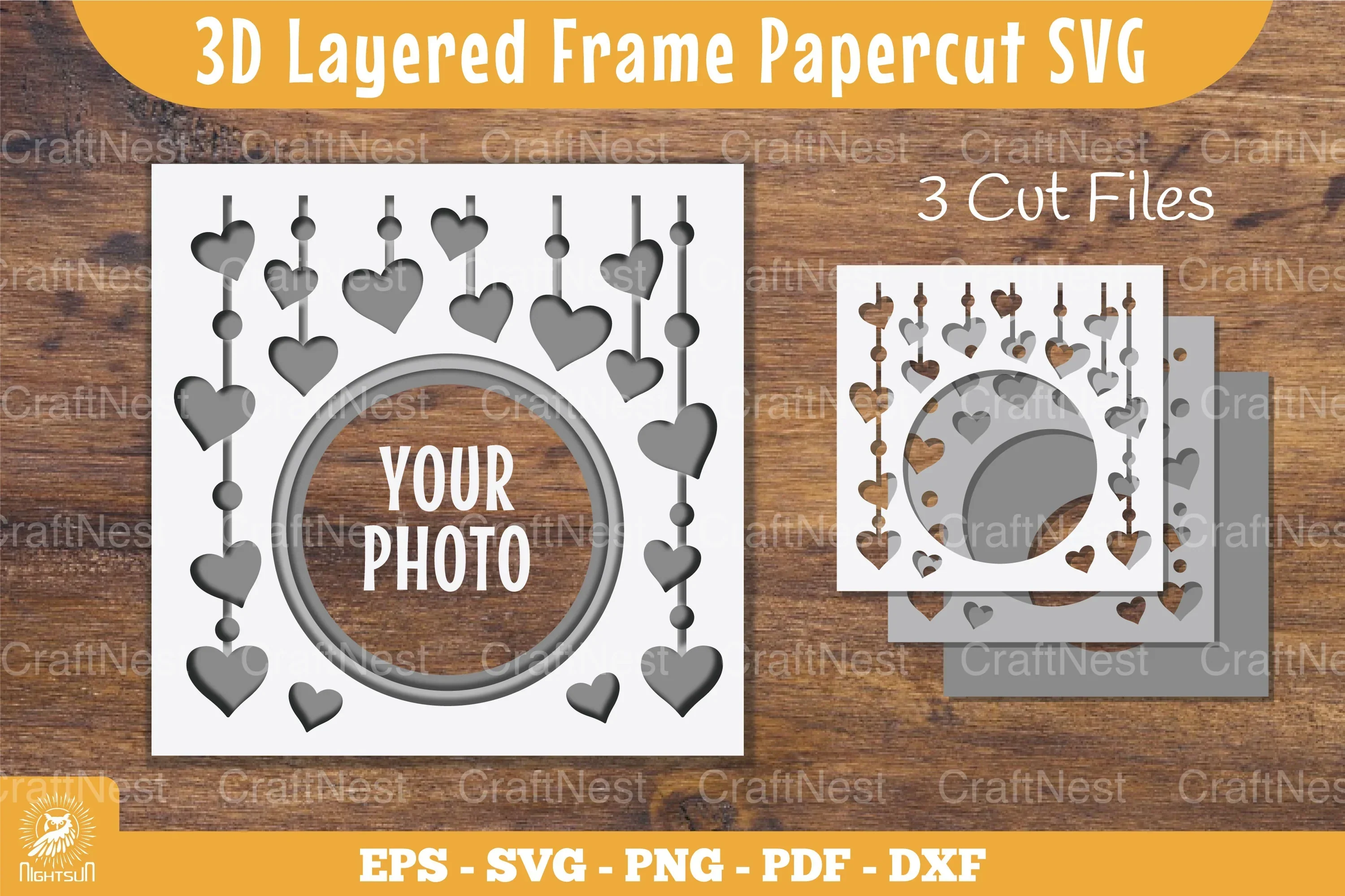 3D Layered Heart Papercut Clipart Bundle