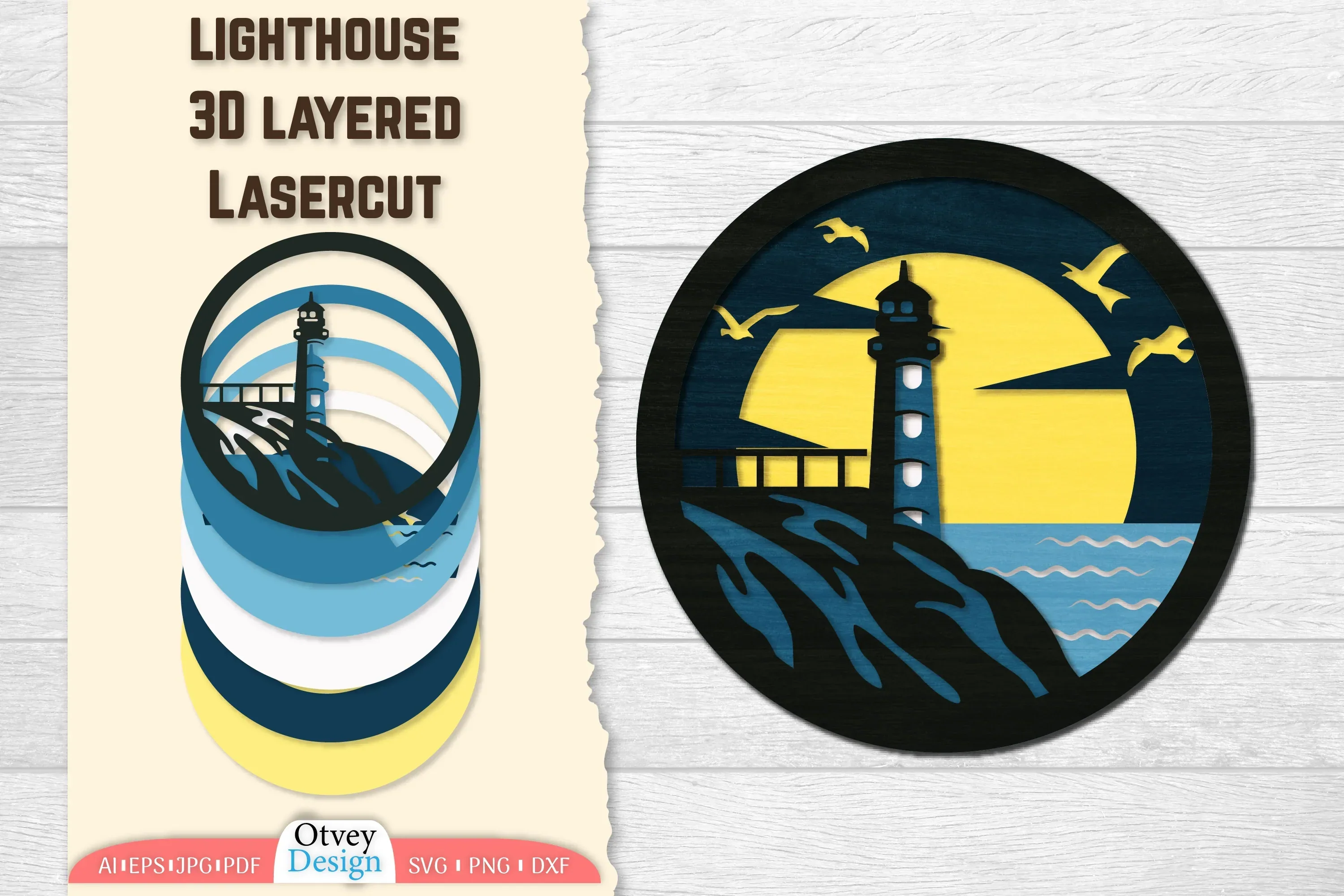 3D Layered Lighthouse Lasercut SVG Bundle