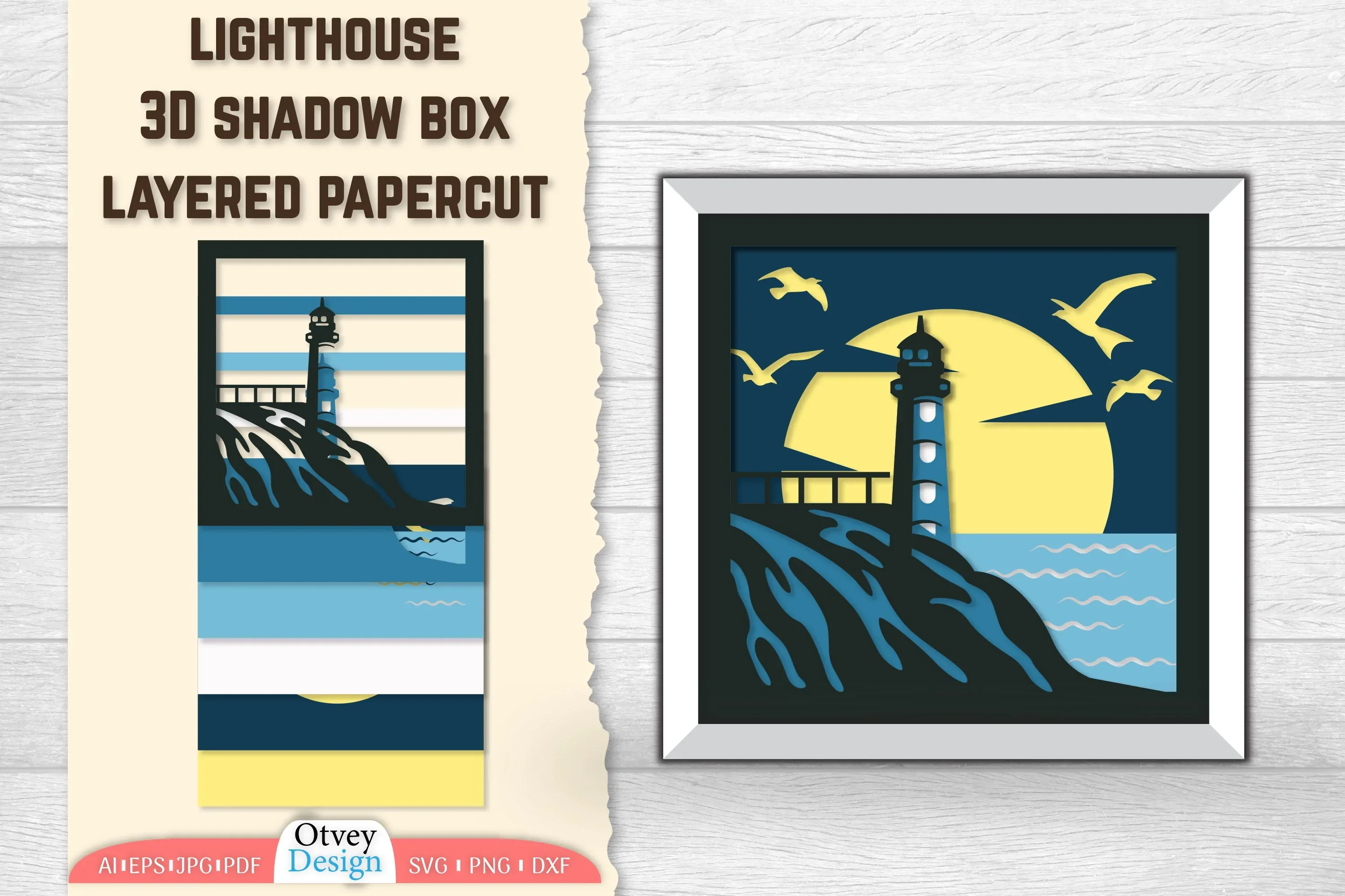 3D Lighthouse Shadowbox Layered SVG Bundle