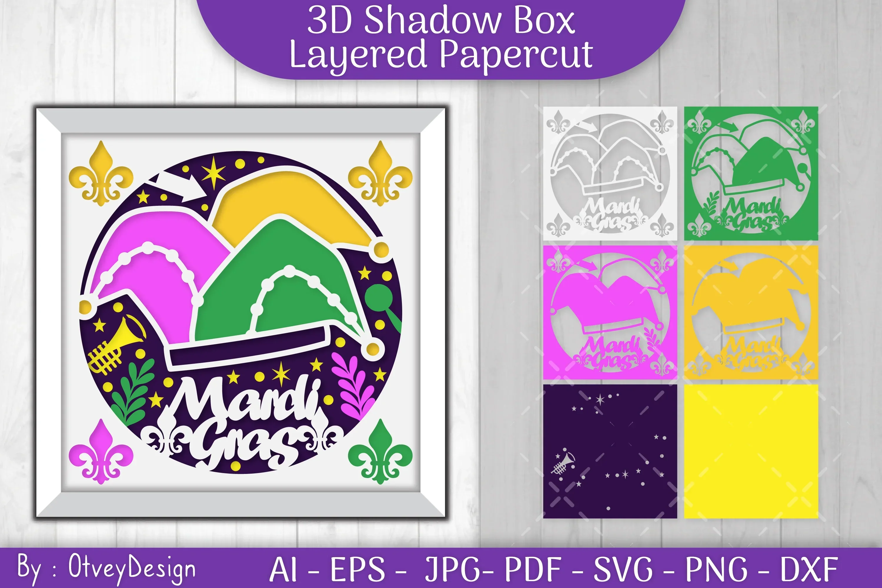 3D Mardi Gras Shadow Box Layered Papercut SVG Bundle