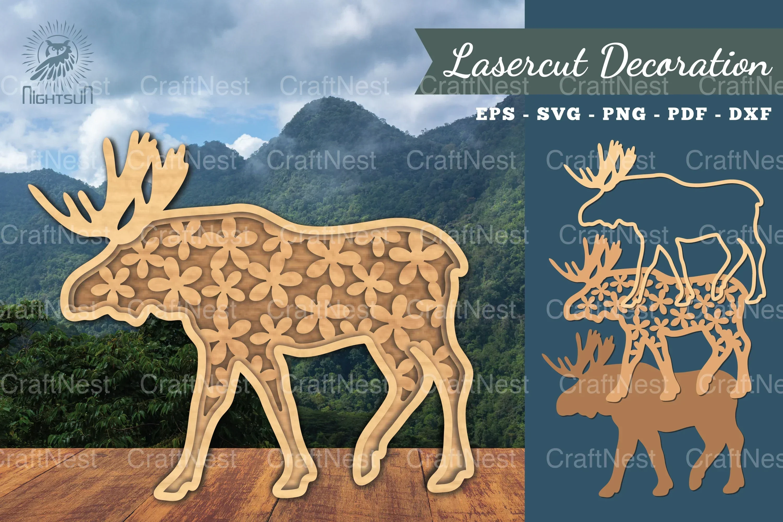 3D Moose Flowers Laser Cut Clipart Bundle