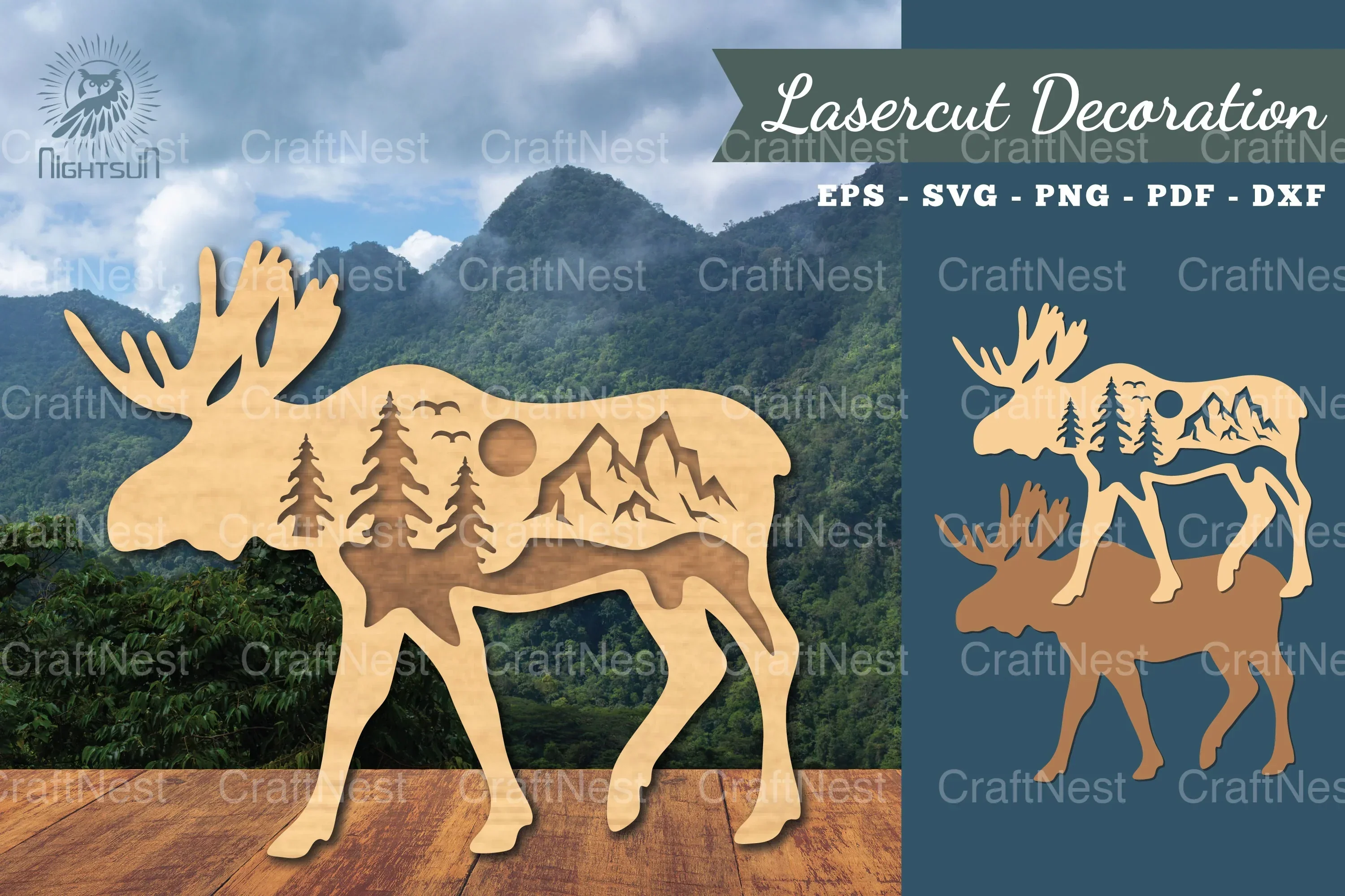 3D Moose Mountain Laser Cut Clipart Bundle