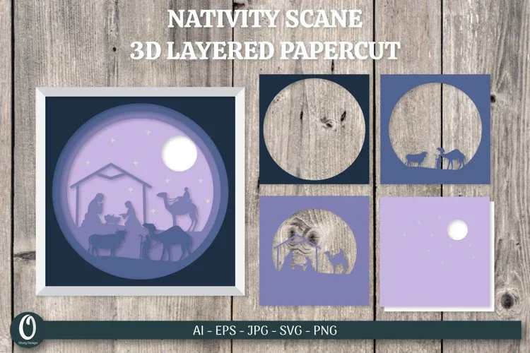 3D Nativity Scene Layered Papercut SVG Bundle