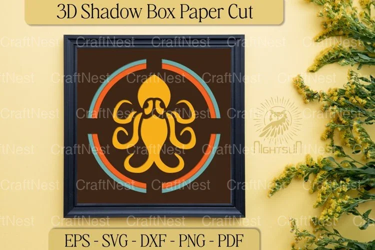 3D Octopus Layered Paper Cut Clipart Bundle