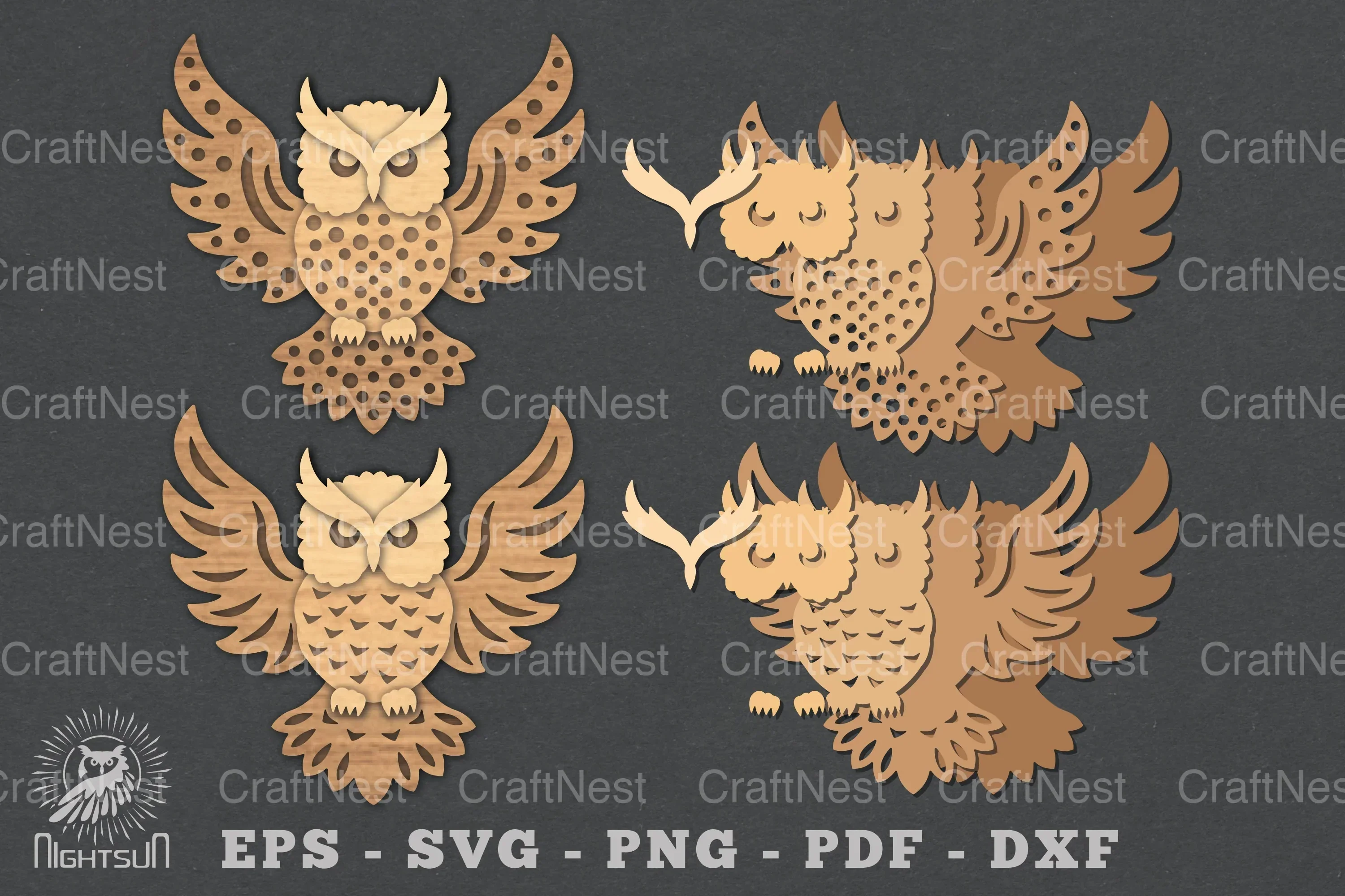 3D Owl Laser Cut Decoration Bundle