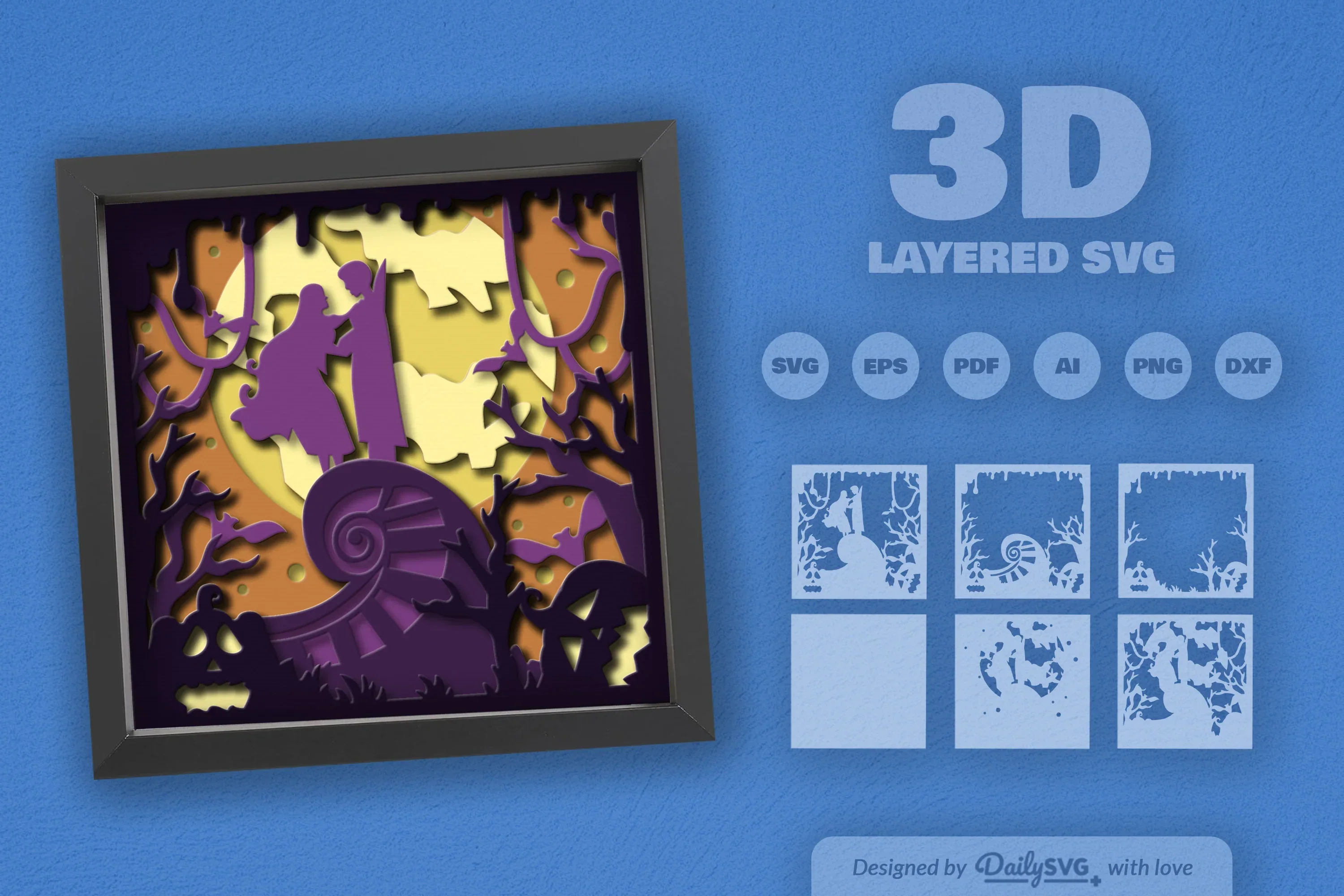3D Romantic Halloween Night Papercut SVG Bundle - Image 2