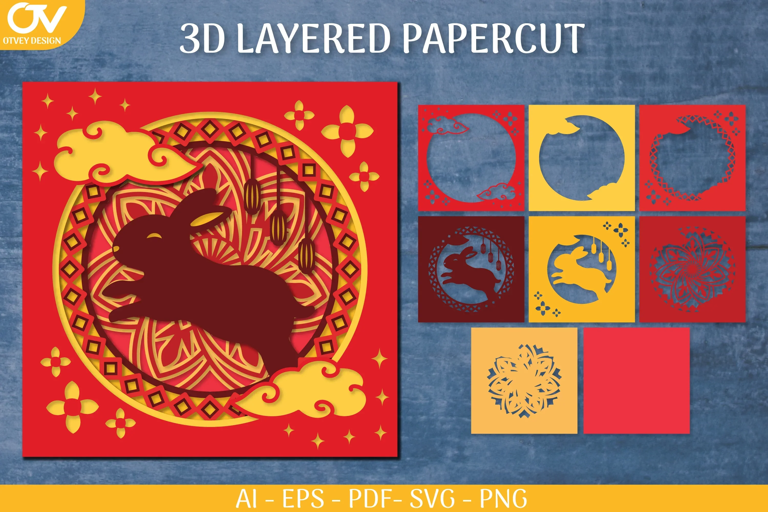 3D Shadow Box Chinese Layered Papercut SVG Bundle
