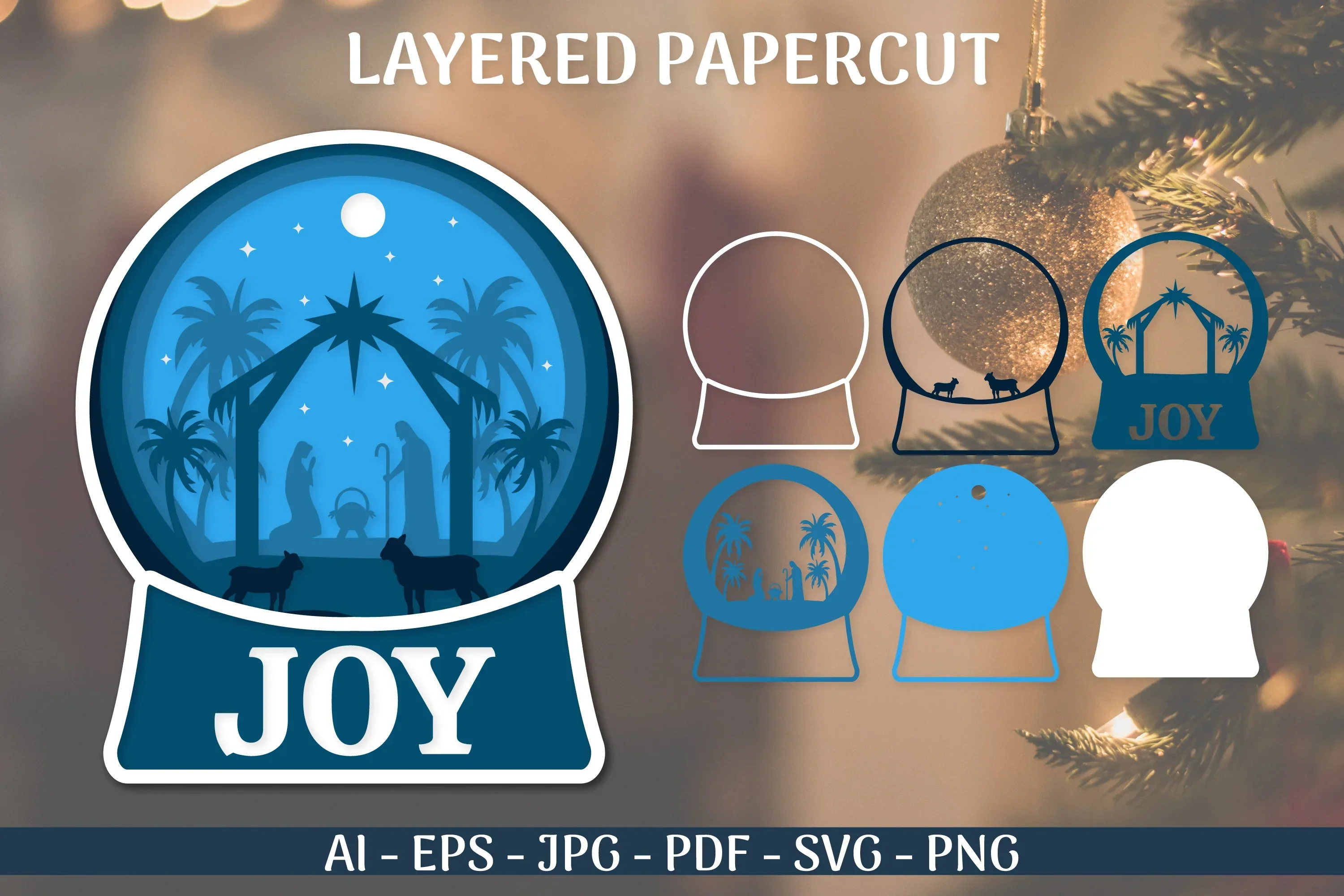 3D Shadow Box Christmas Snow Globe Layered Papercut SVG Bundle