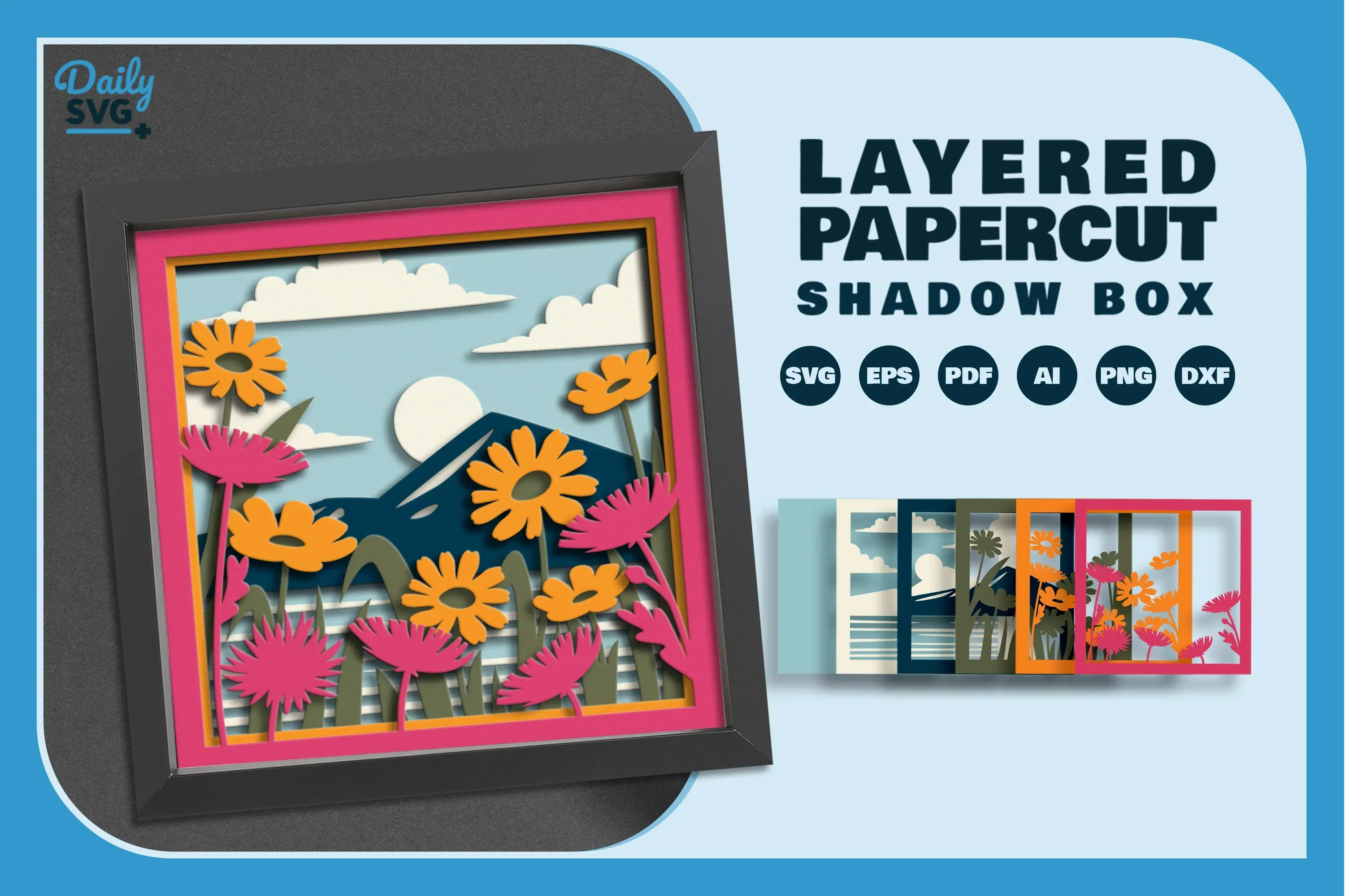 3D Shadow Box Flowers Meadow Papercut SVG Bundle - Image 2
