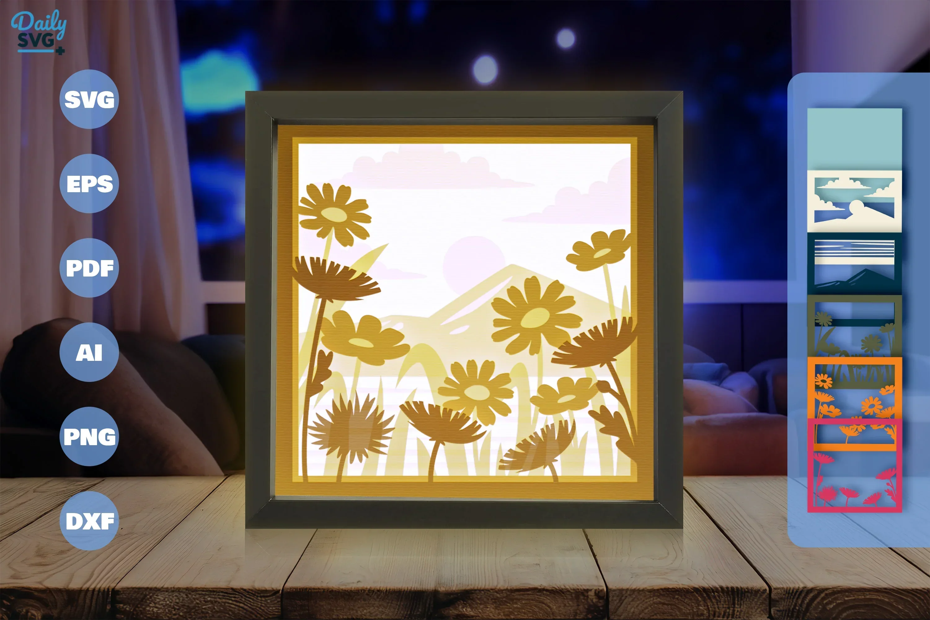 3D Shadow Box Flowers Meadow Papercut SVG Bundle - Image 3