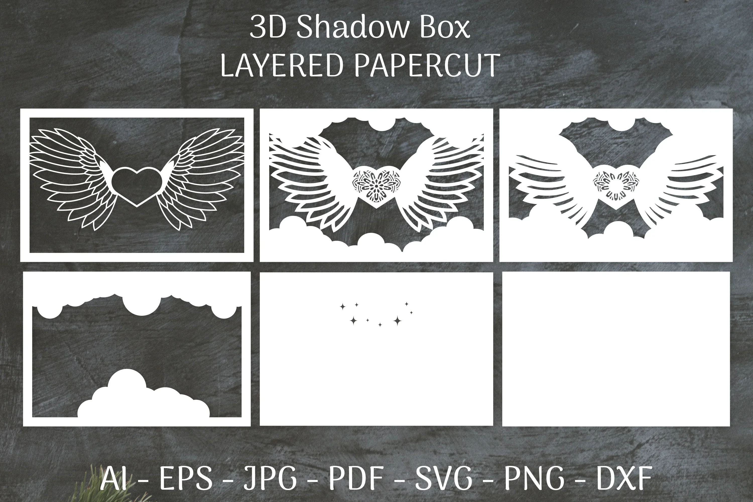 3D Shadow Box Love Angel Wings Layered Papercut SVG Bundle - Image 4
