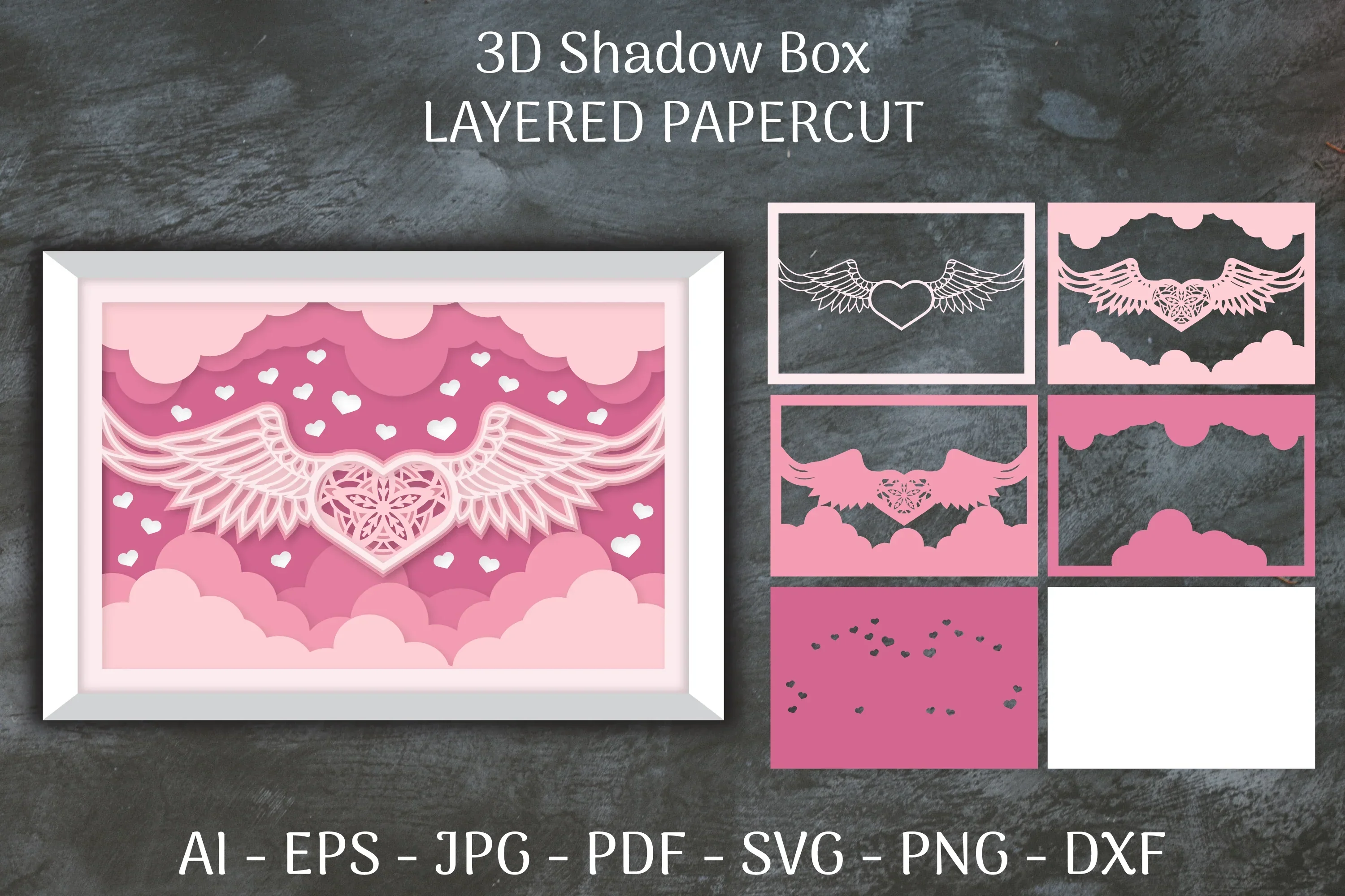 3D Shadow Box Love Angel Wings Layered Papercut SVG Bundle - Image 2