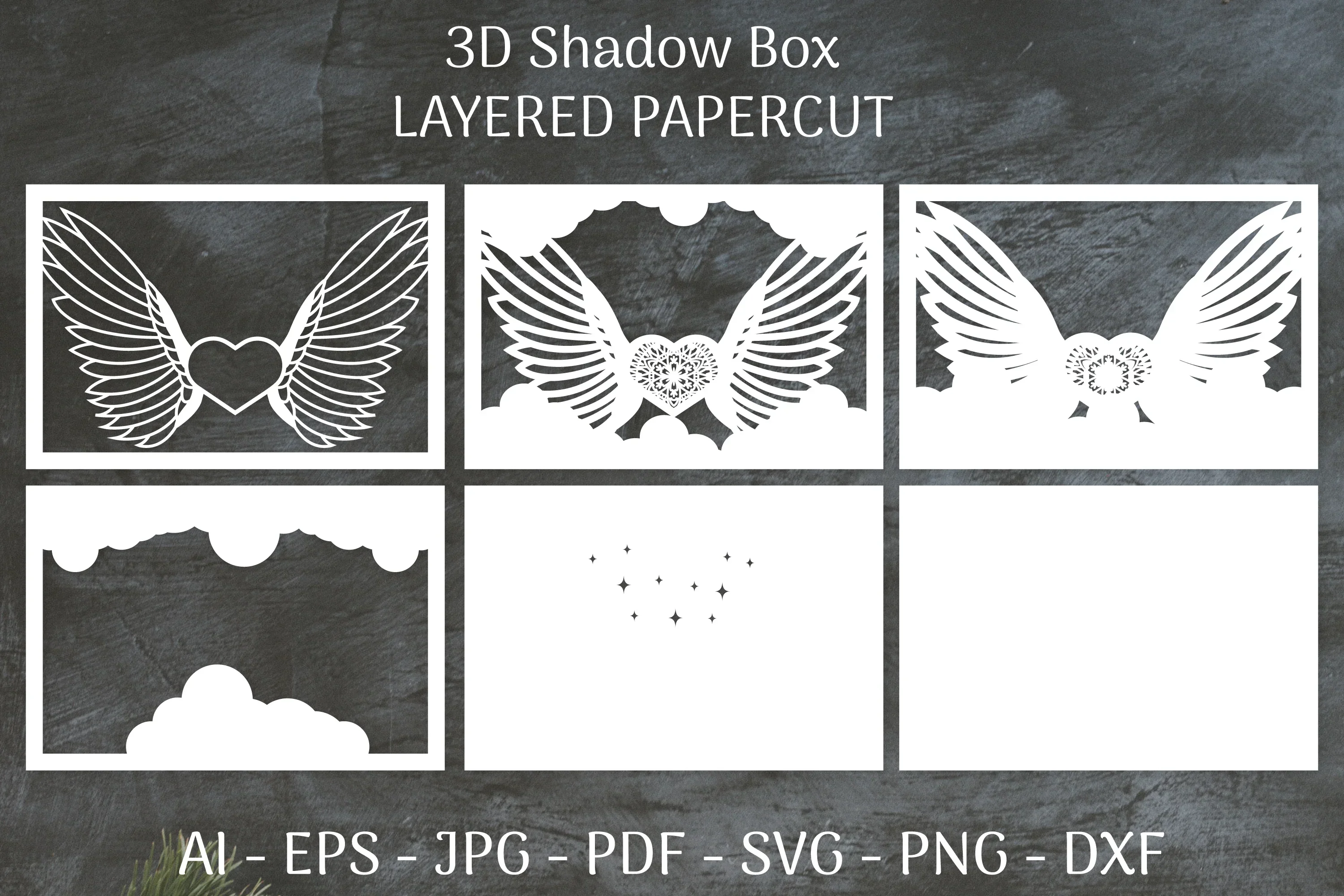 3D Shadow Box Love Angel Wings Layered Papercut SVG Bundle - Image 4