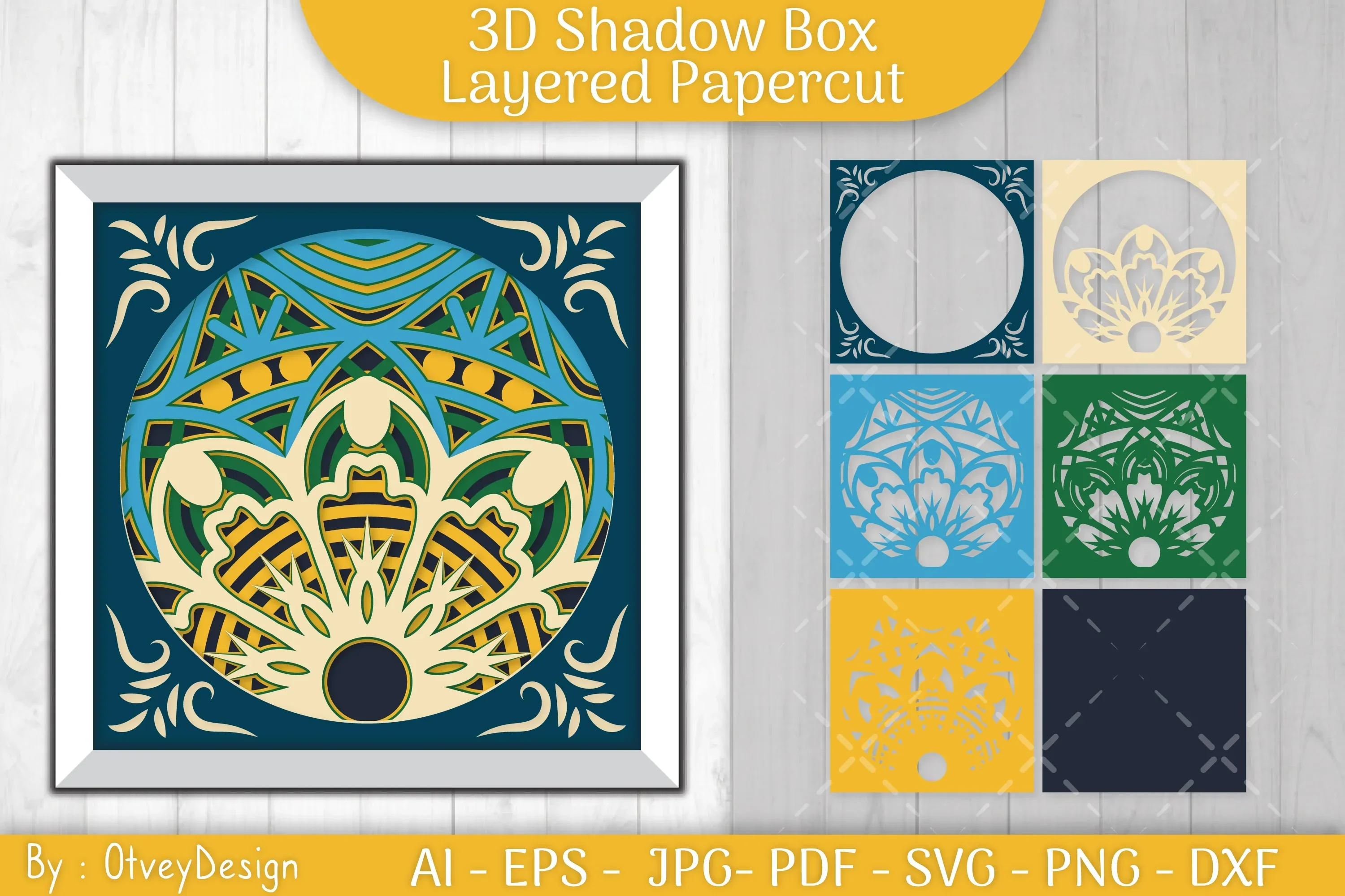 3D Shadow Box Mandala Layered Papercut SVG Bundle